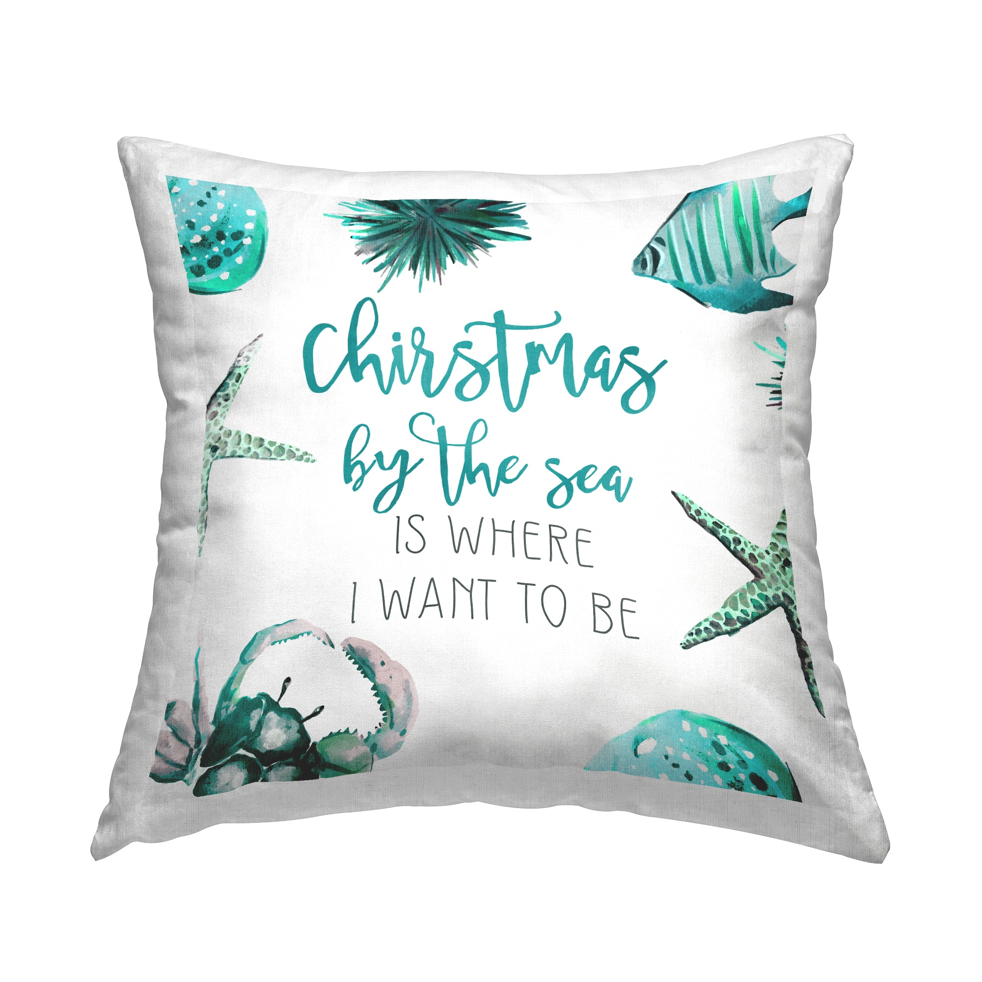 Stupell Industries Teal Christmas by the Sea Throw Pillow