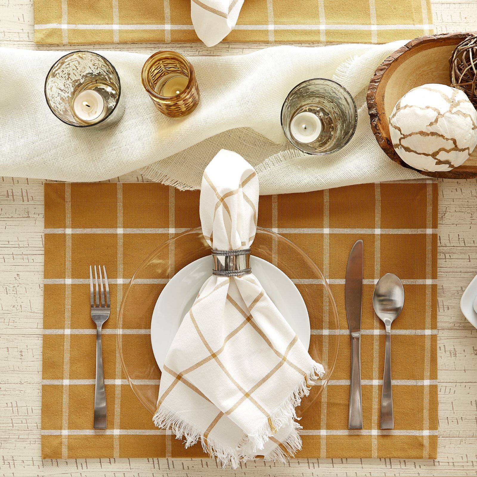 DII&#xAE; Honey Gold Check Fringed Cloth Dinner Napkins, 6ct.