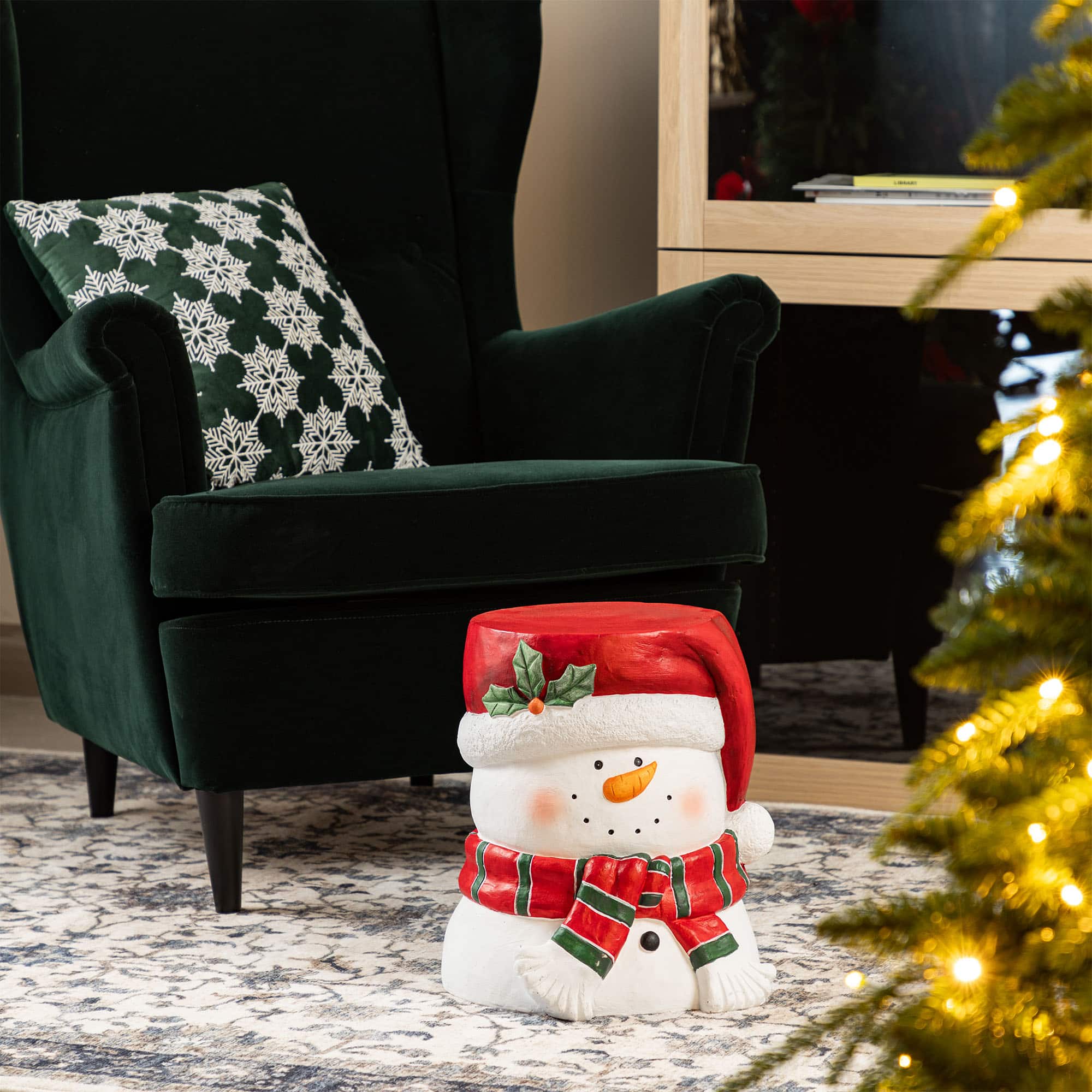 Glitzhome&#xAE; 14.25&#x22;H Christmas MGO Snowman Stool or Accent Table
