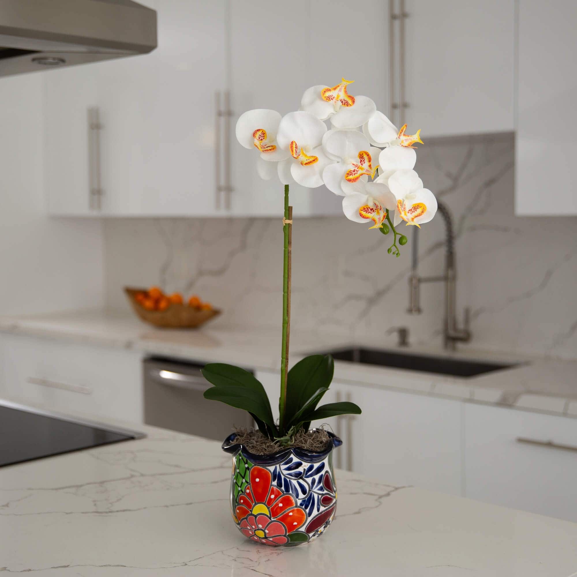 2ft. Artificial Orchid Arrangement in Handmade Mexican Talavera Ceramic Planter