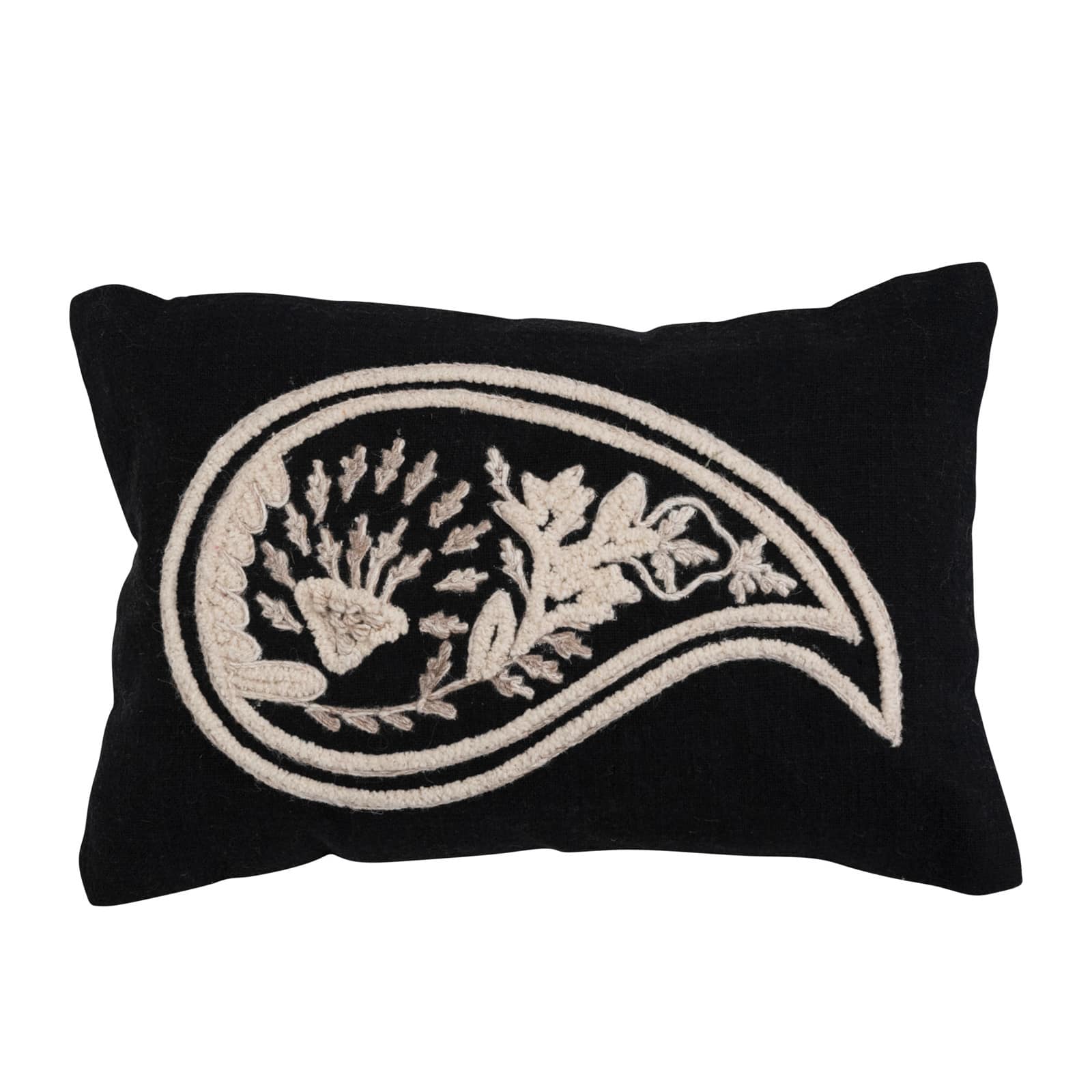 Paisley Embroidered Woven Cotton Slub Lumbar Pillow