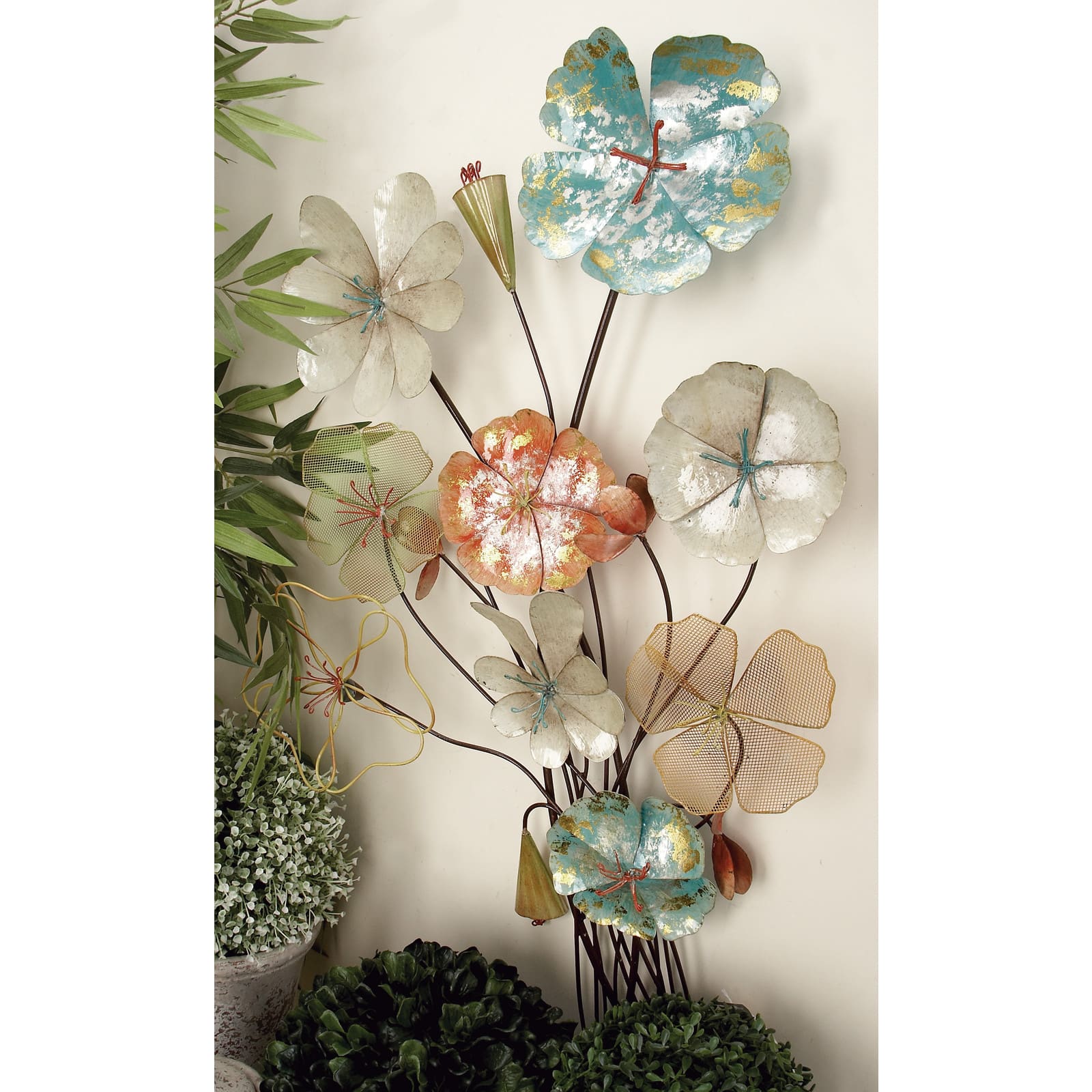 37&#x22; Multicolor Metal Eclectic Floral Wall D&#xE9;cor