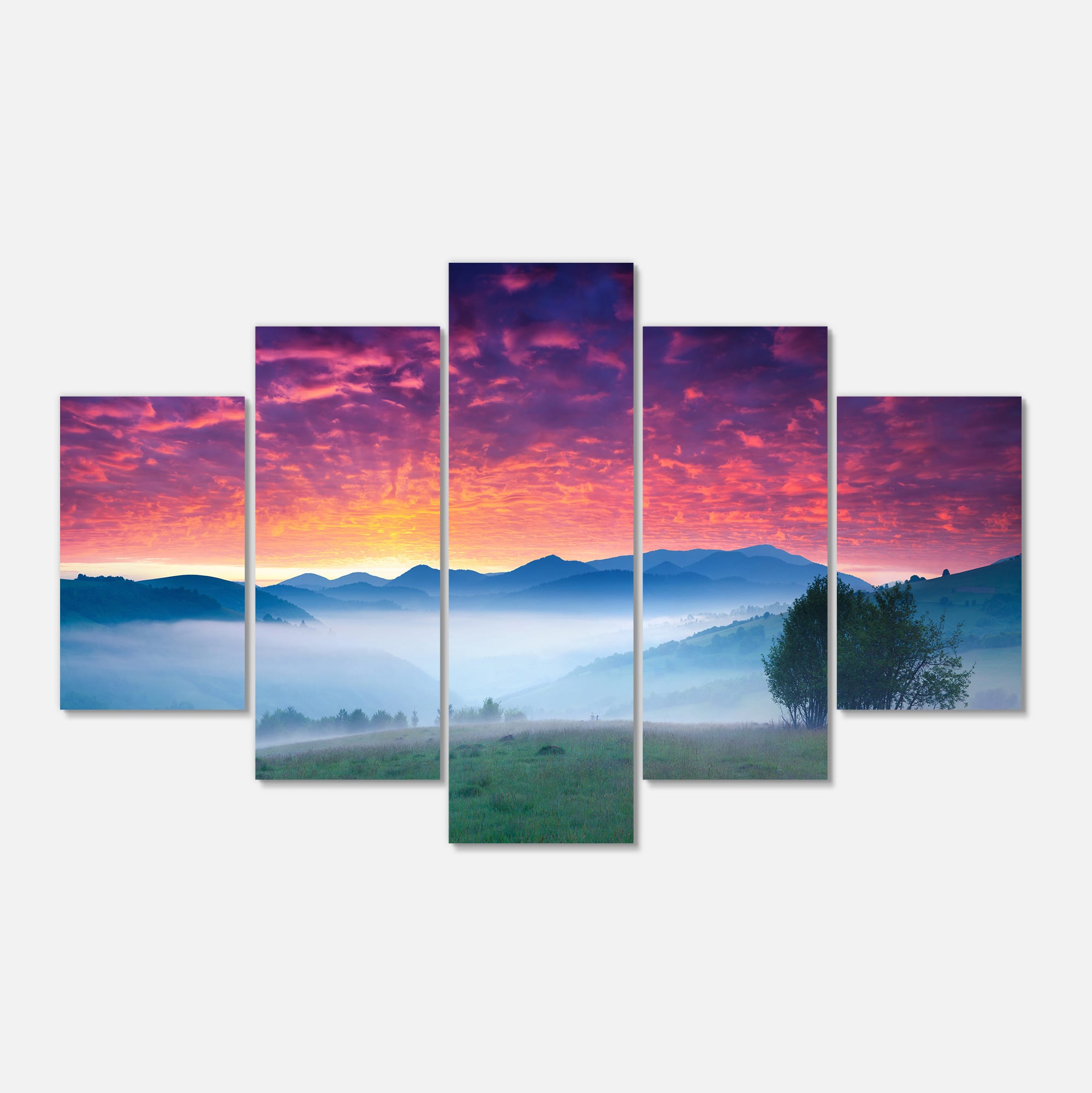 Designart - Blood Red Sky and Green Grass - Landscape Photo Canvas Art Print