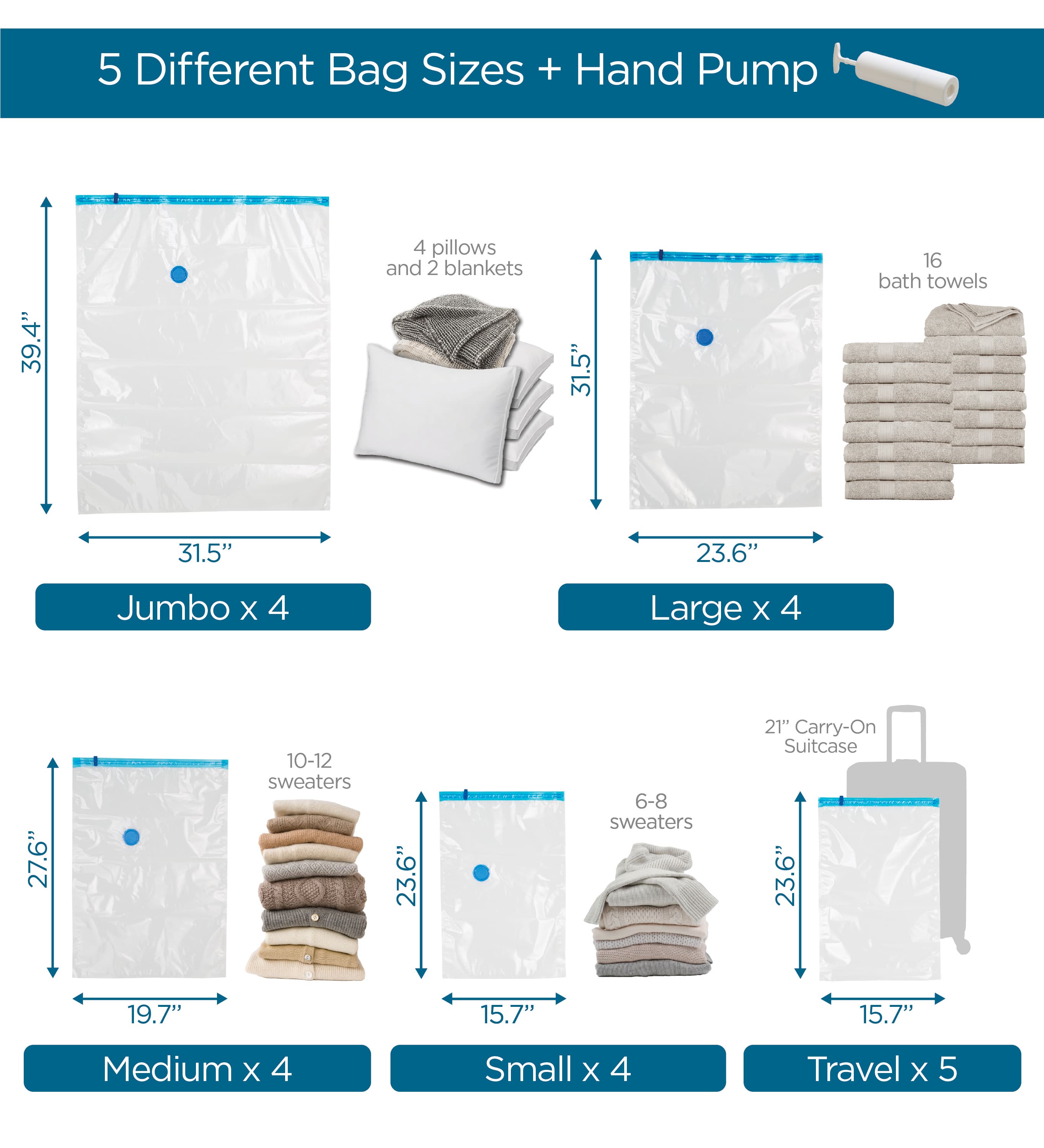 Honey Can Do Vacuum Compression Travel Storage Bag Set