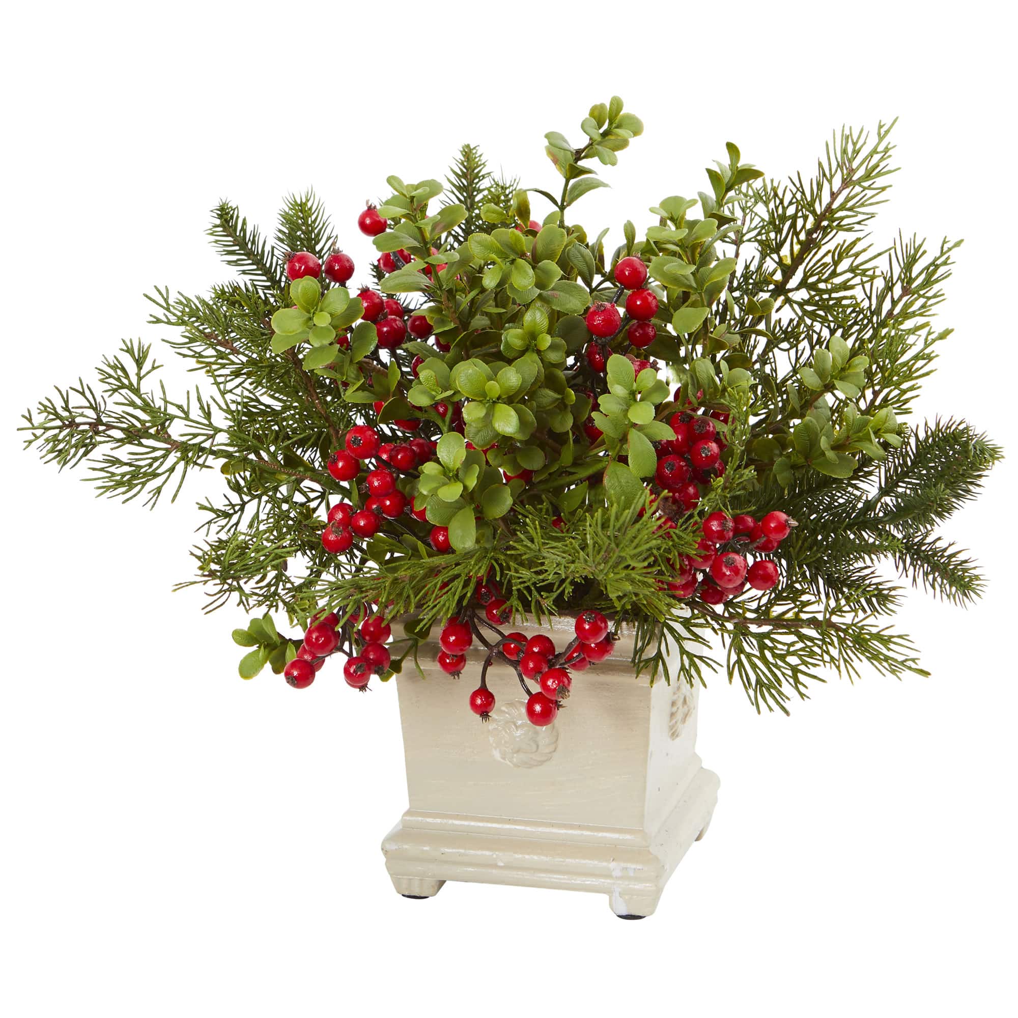 12&#x22; Potted Holiday Berry &#x26; Pine Artificial Arrangement
