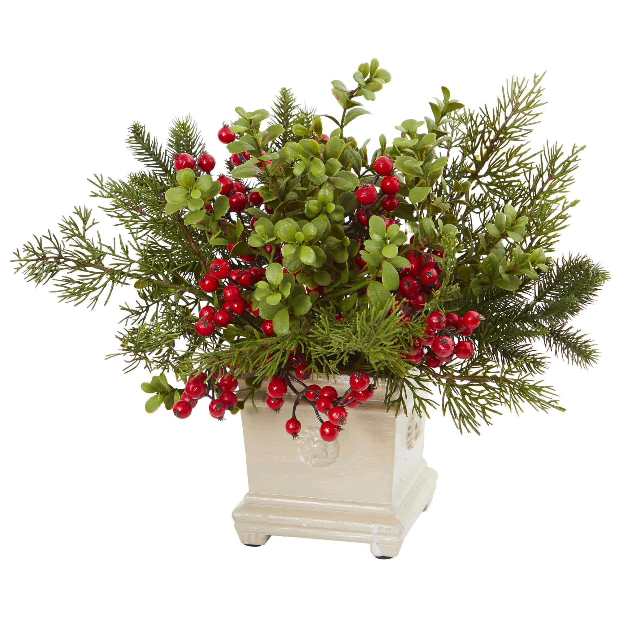 12" Potted Holiday Berry & Pine Artificial Arrangement