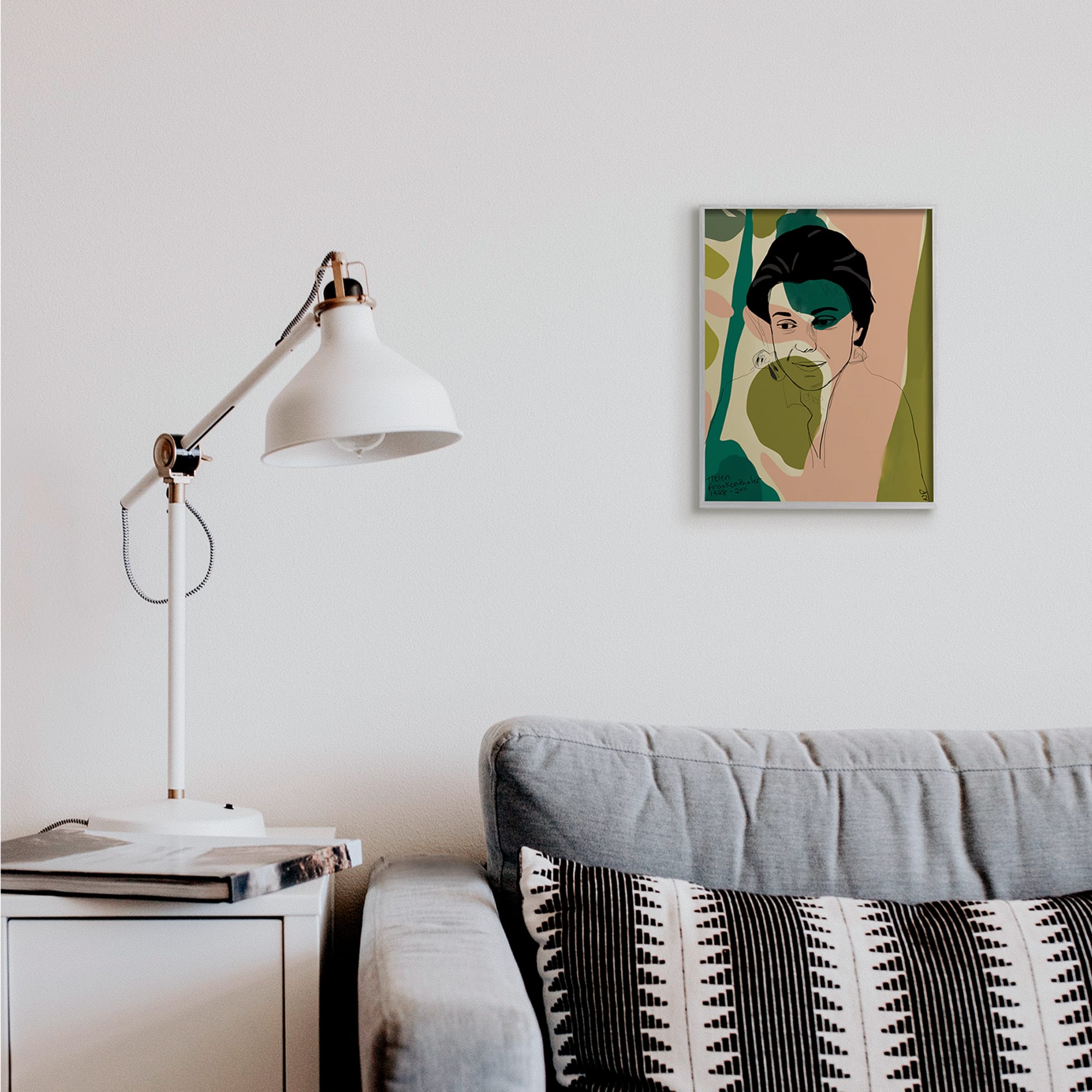 Stupell Industries Frankenthaler Painter Portrait Abstract Green Shapes in Gray Frame Wall Art