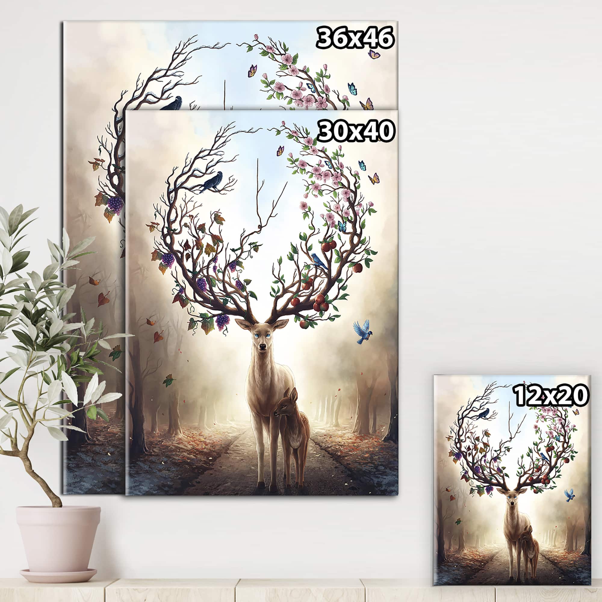 Designart - Deer With Blossoming Antlers - Cottage Canvas Wall Art