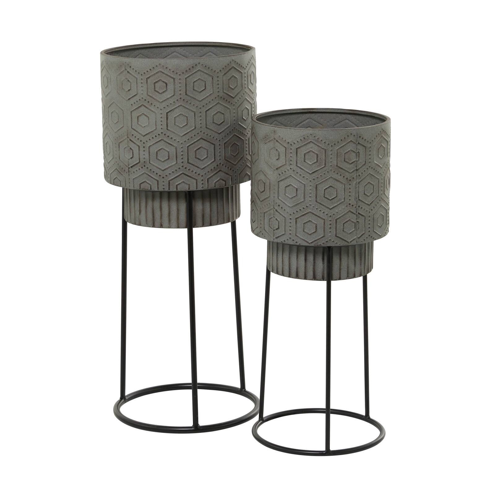 Dark Gray Metal Modern Planter Set