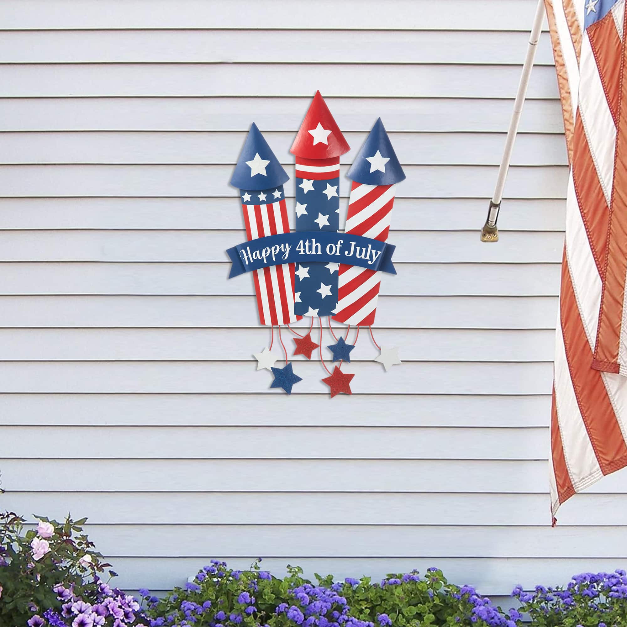Glitzhome&#xAE; 30&#x22; Patriotic Firecracker Yard Stake