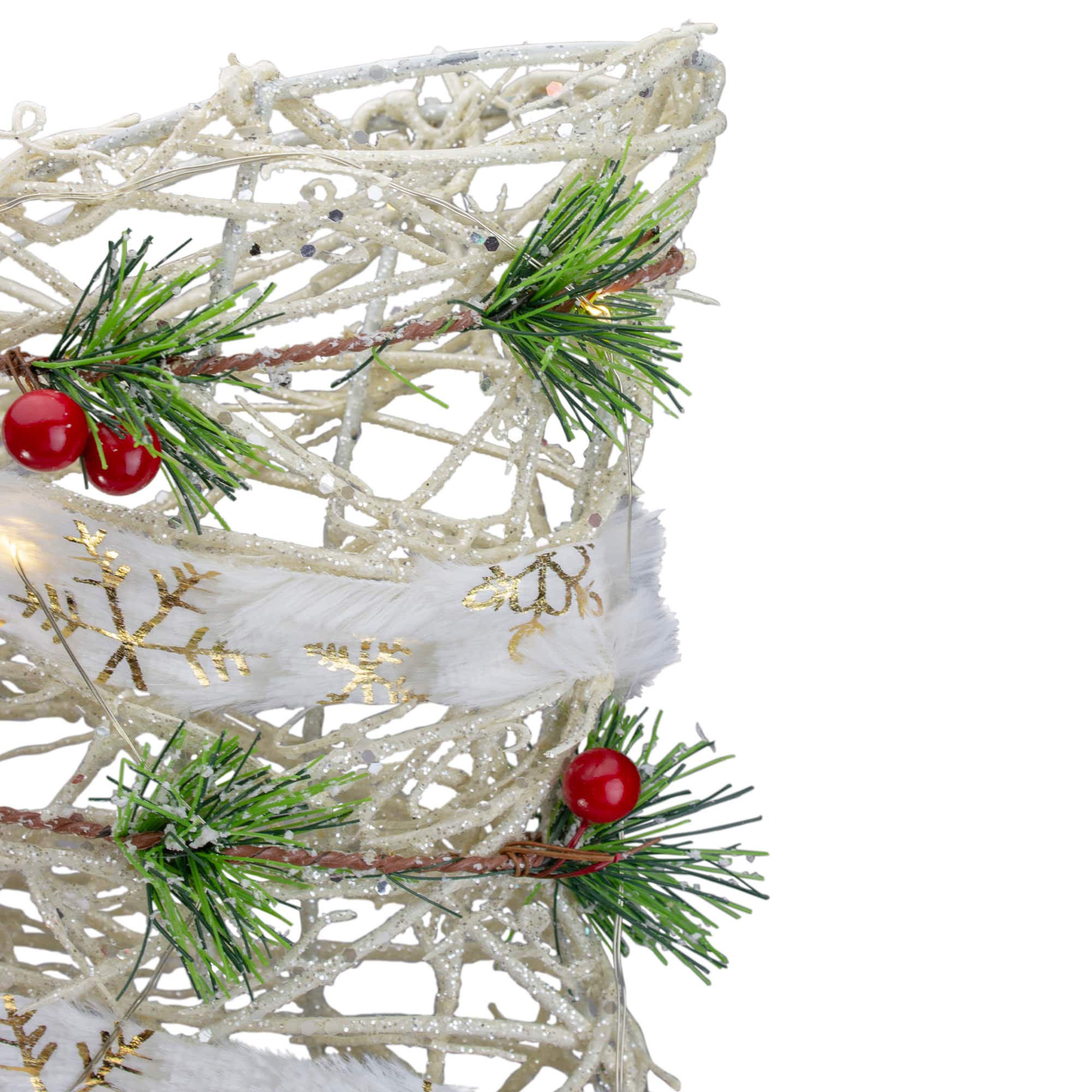 20" White Rattan Berry & Pinecone Christmas Bow