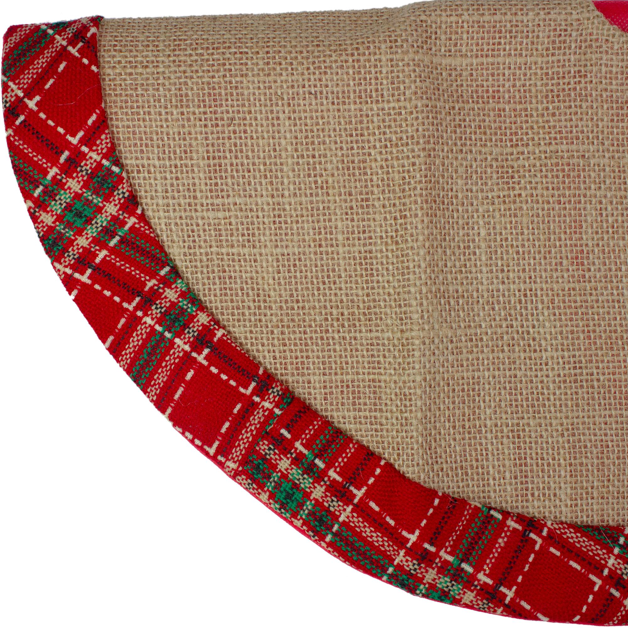 20&#x22; Burlap &#x26; Red Plaid Trim Mini Tree Skirt