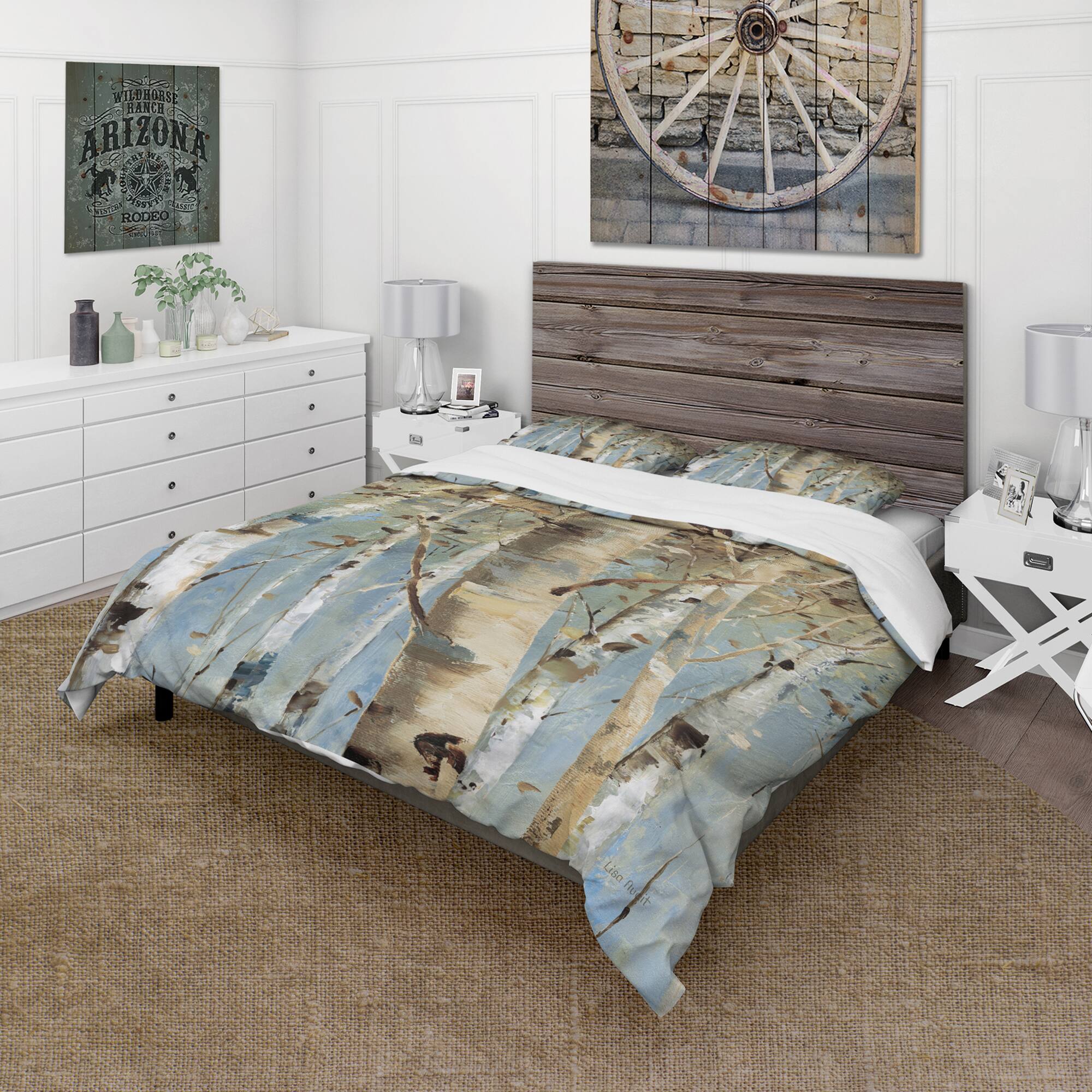 Designart 'White Birch Forest II' Farmhouse Bedding Set - Duvet Cover & Shams