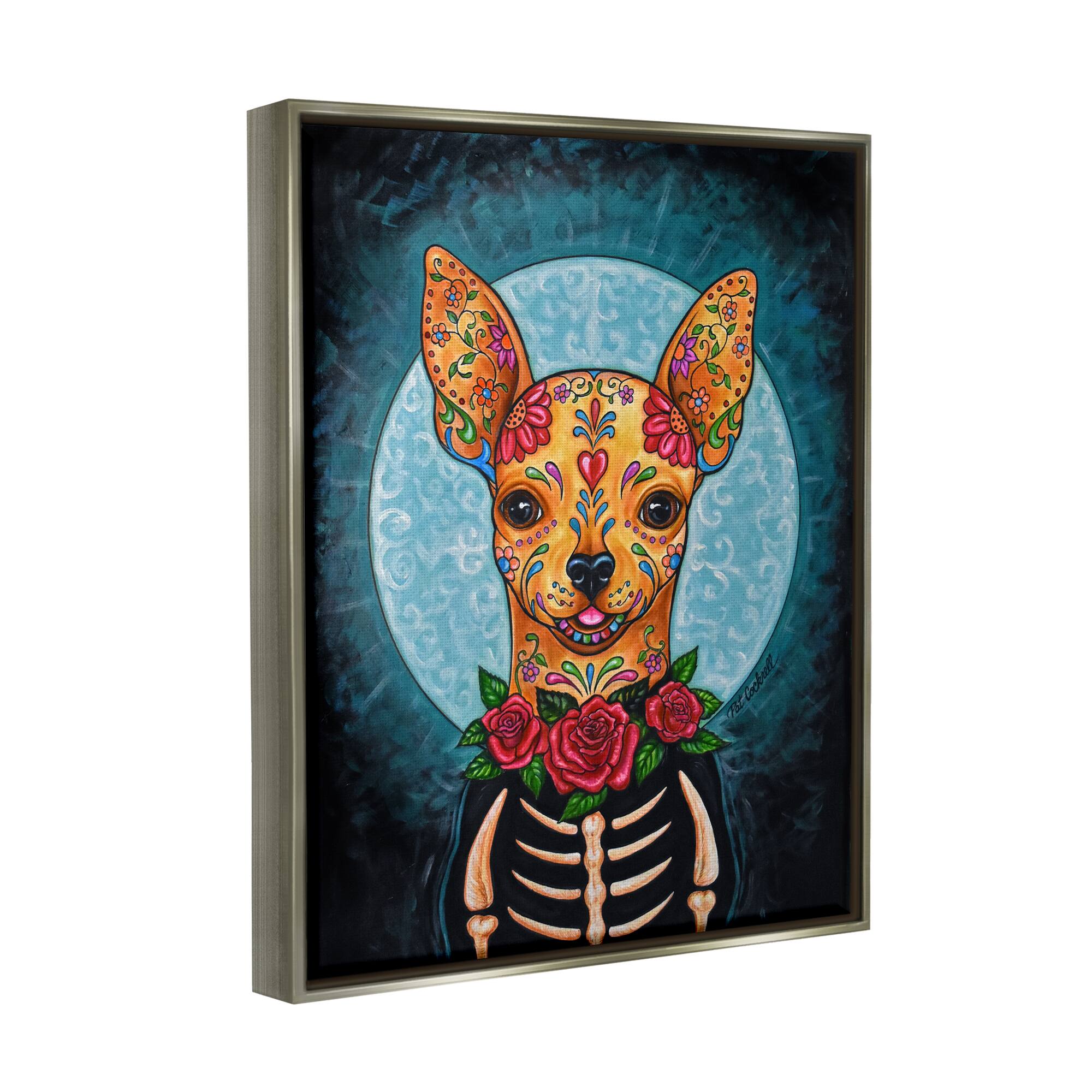 Stupell Industries Day of Dead Chihuahua Framed Floater Canvas Wall Art