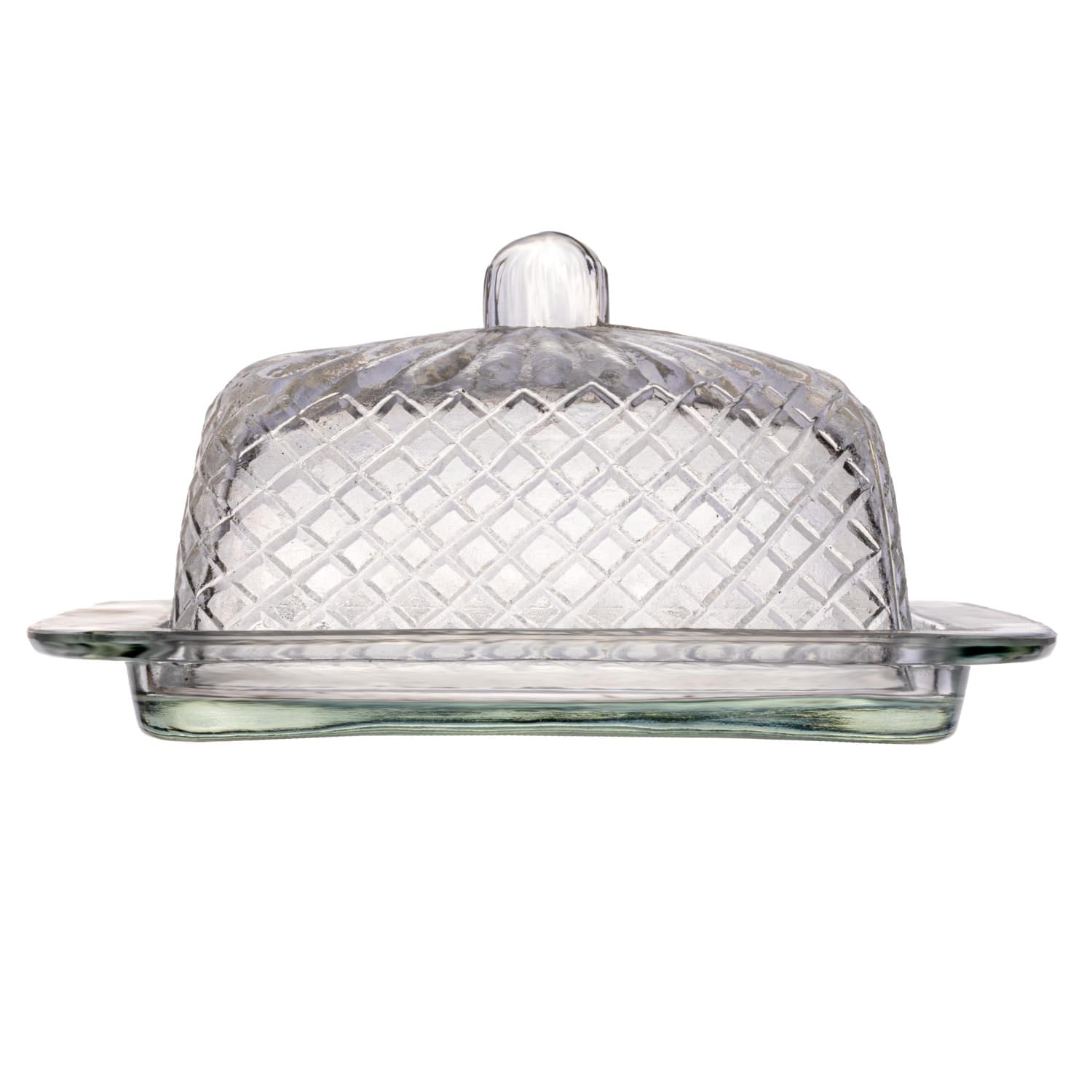 6.75&#x22; Clear Embossed Reclaimed Glass Butter Dish