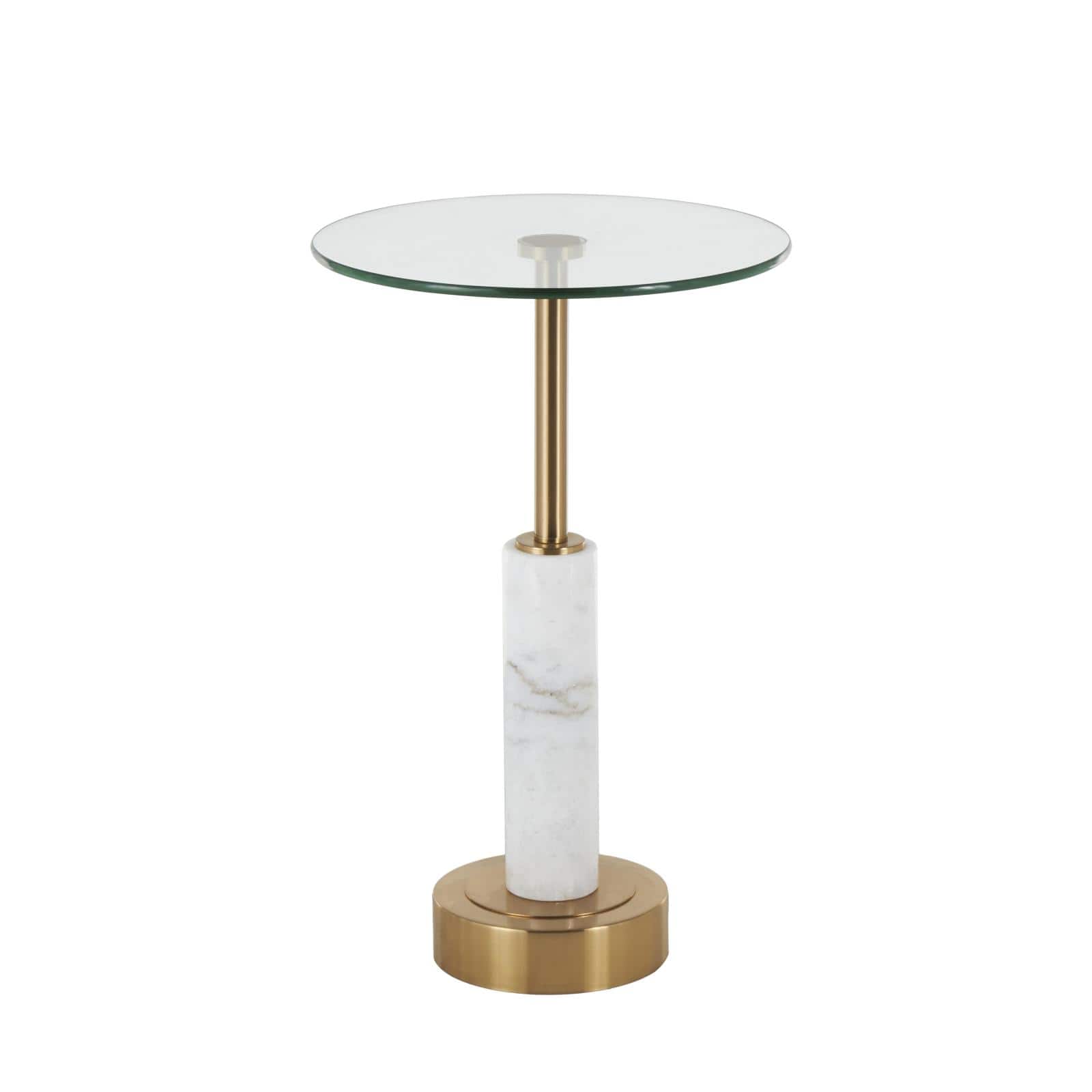 22" White Marble Round Accent Table with Gold Metal Rod & Base