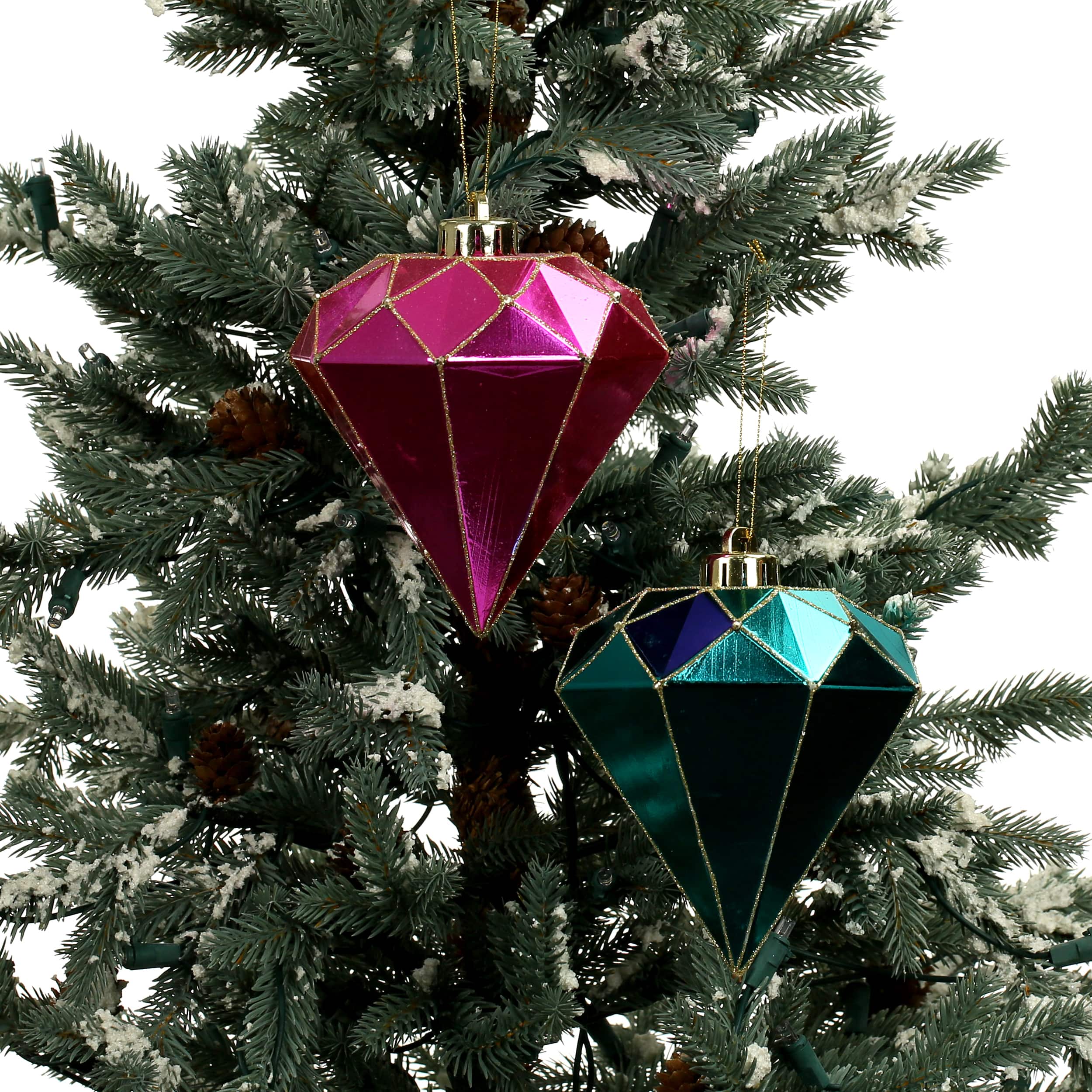 2 Pack 5.4&#x22; Pink &#x26; Teal Shatterproof Diamond Ornaments by Ashland&#xAE;
