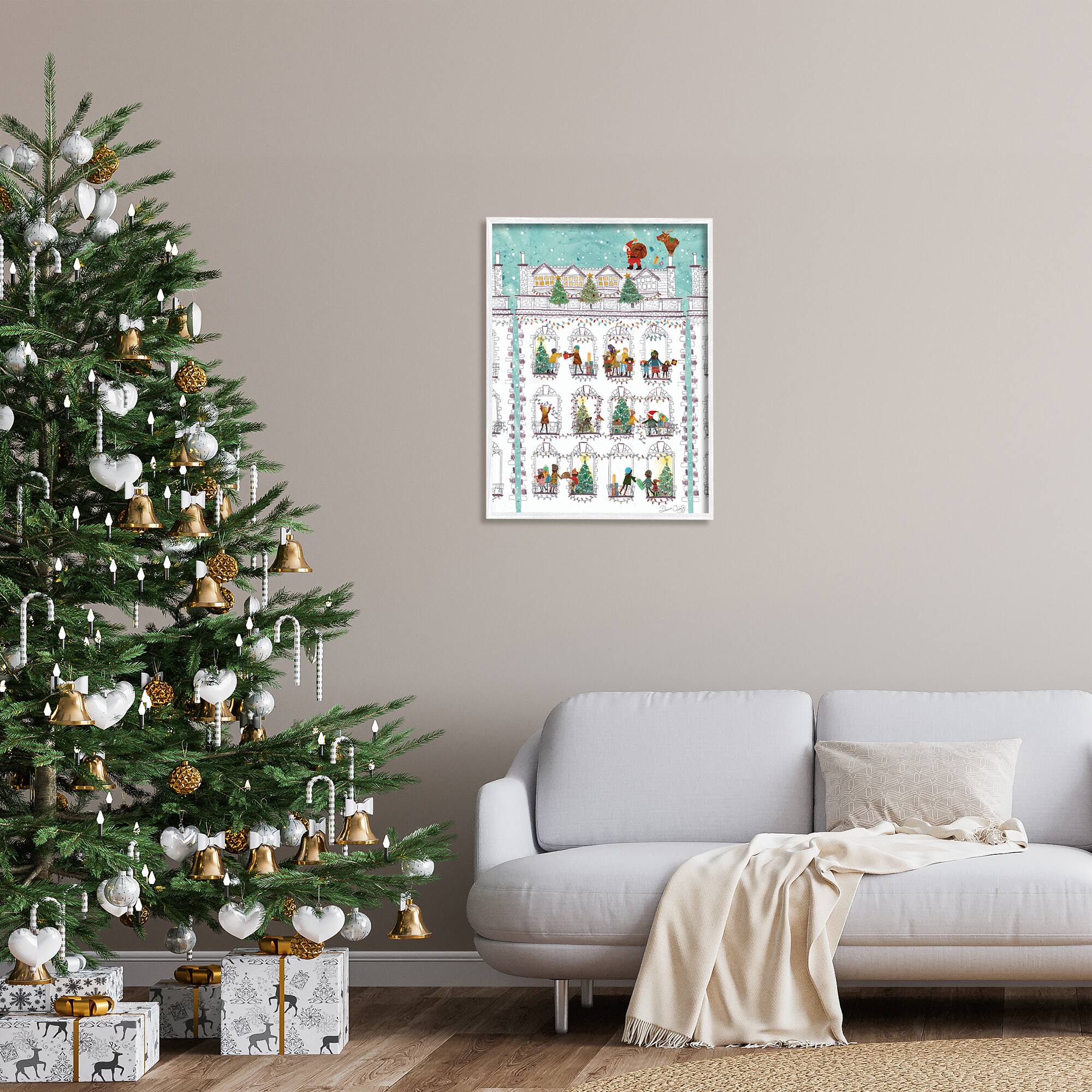 Stupell Industries Santa Claus Gifts City Rooftop Framed Giclee Art