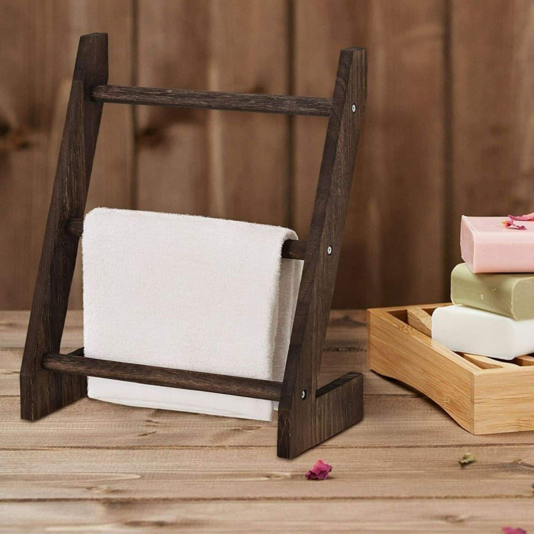 3-Tier Rustic Wood Farmhouse Wall Hanging Ladder Towel Rack