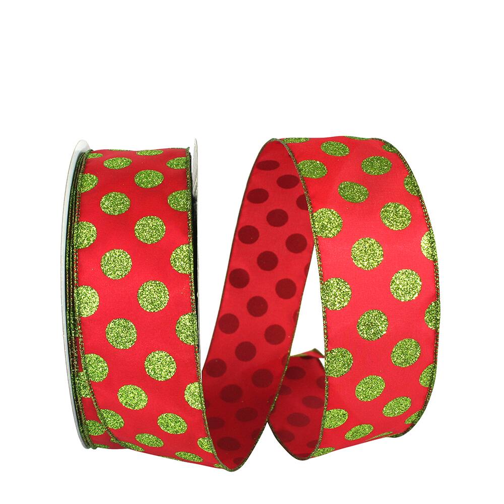 JAM Paper 2.5" x 50yd. Glitter Wired Red & Lime Dots Ribbon