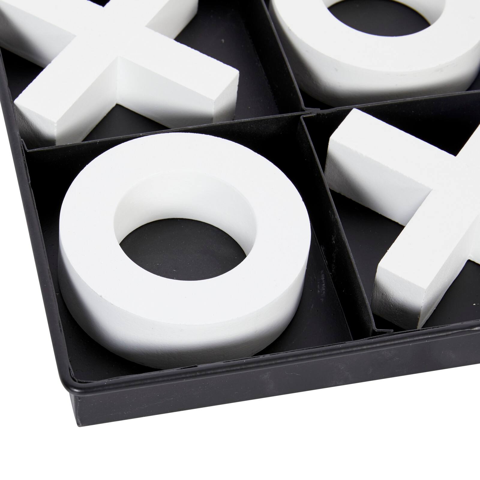 Black & White Wood & Metal Tic-Tac-Toe Modern Game Set