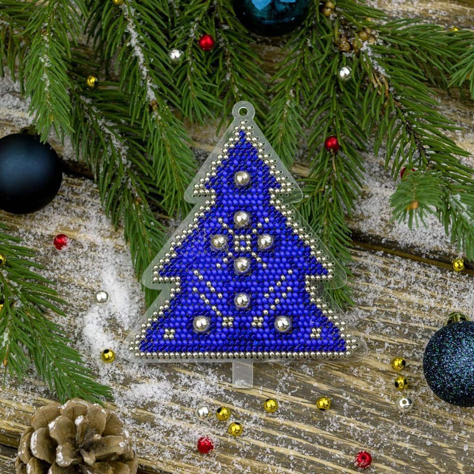 Wonderland Crafts Blue & Silver Tree Ornament Bead Embroidery on Plastic Kit