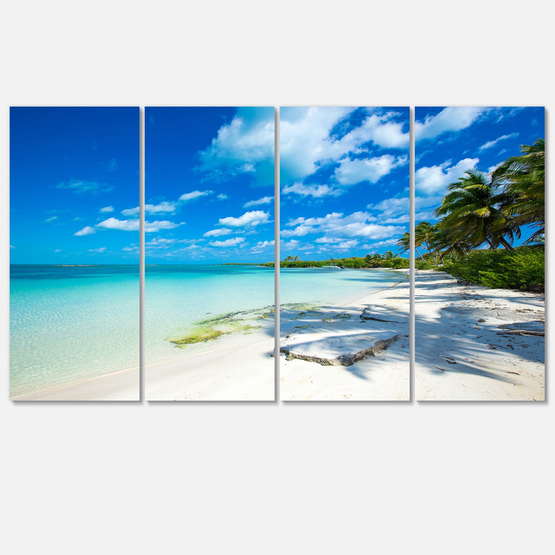 Designart - Tropical Beach with Palm Shadows - Large Seashore Canvas Print