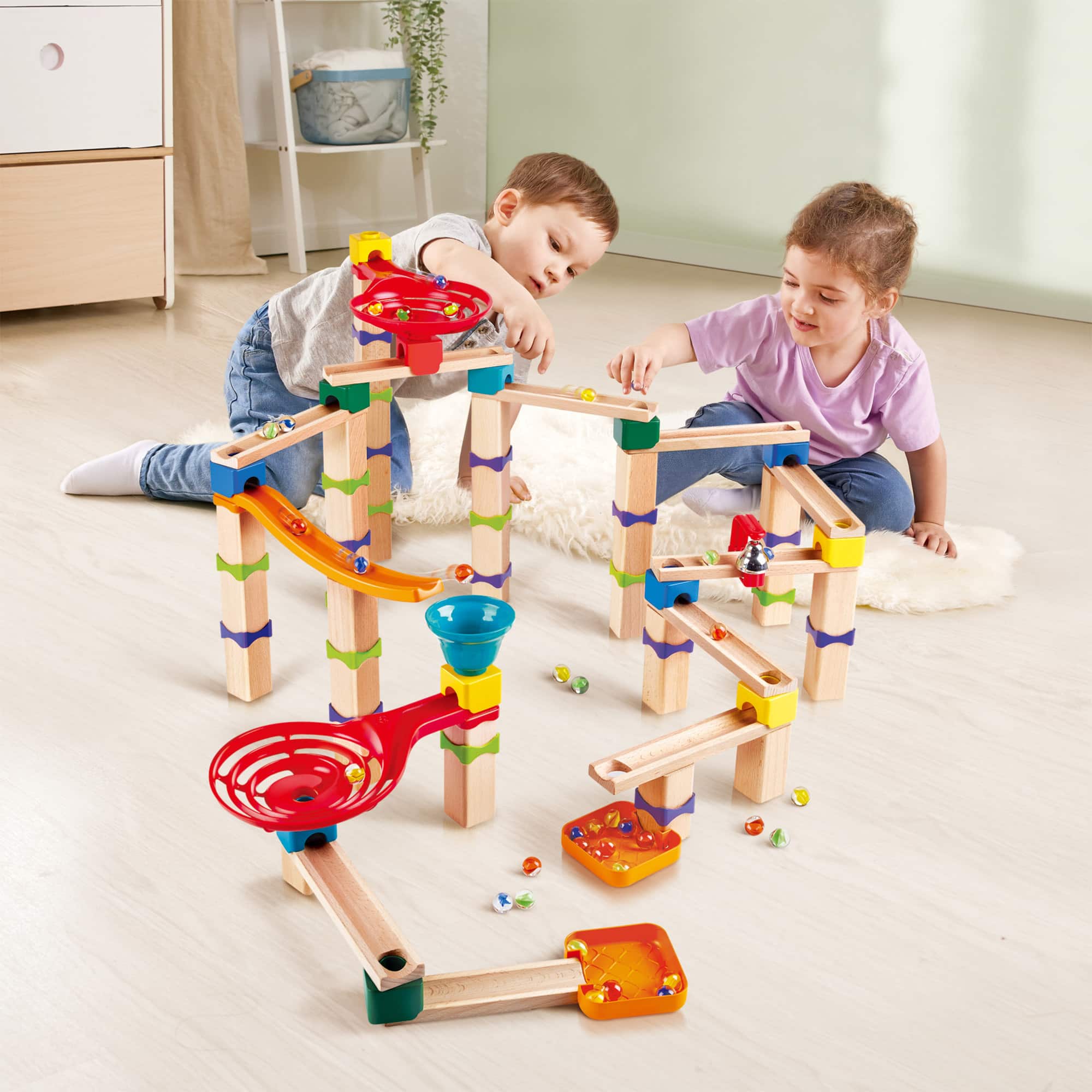 Hape Marble Run Tricks n&#x27; Twists DIY Wood Building Racetrack Set