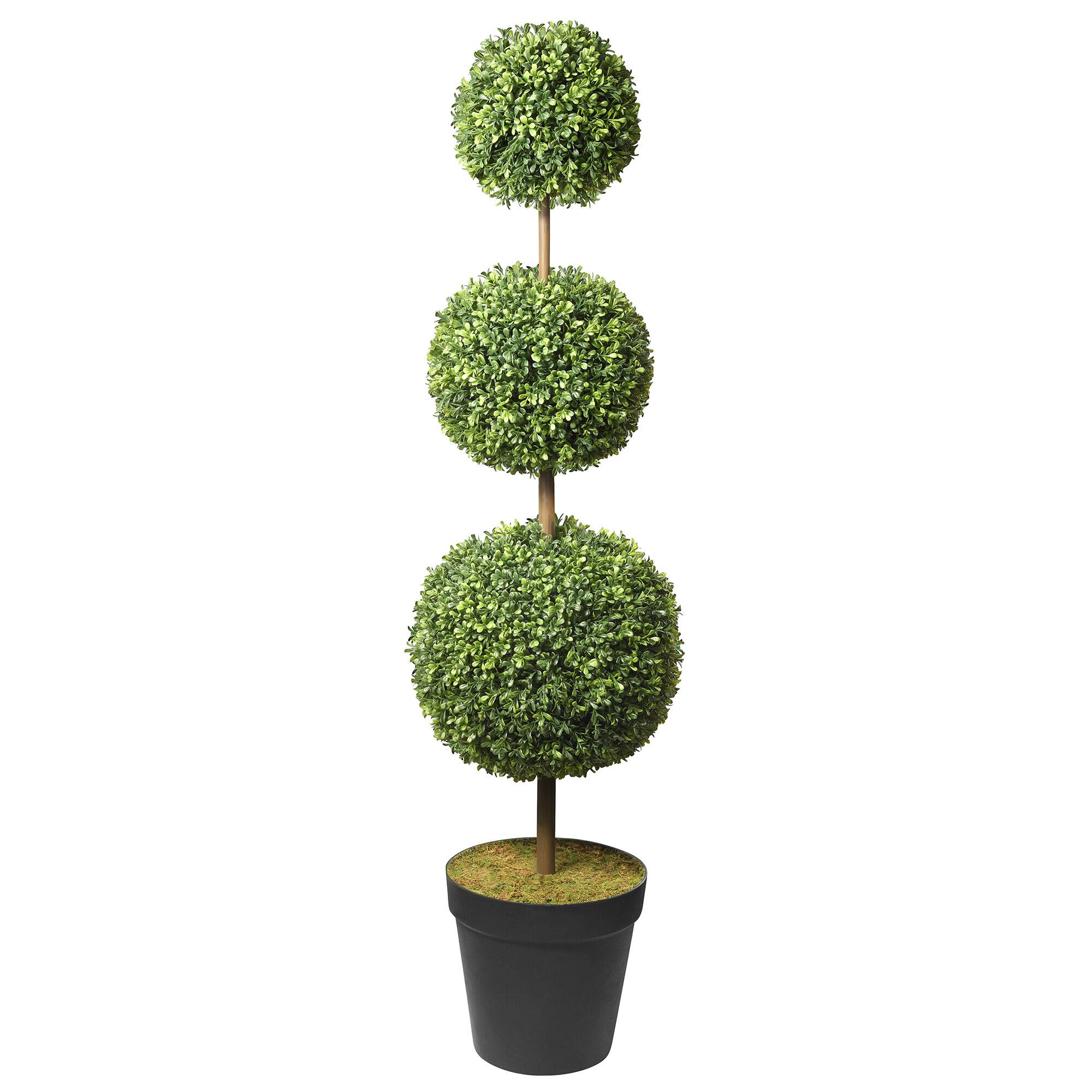Haute Decor Triple Ball Artificial Boxwood Topiary, Adjustable to 64&#x22; Tall