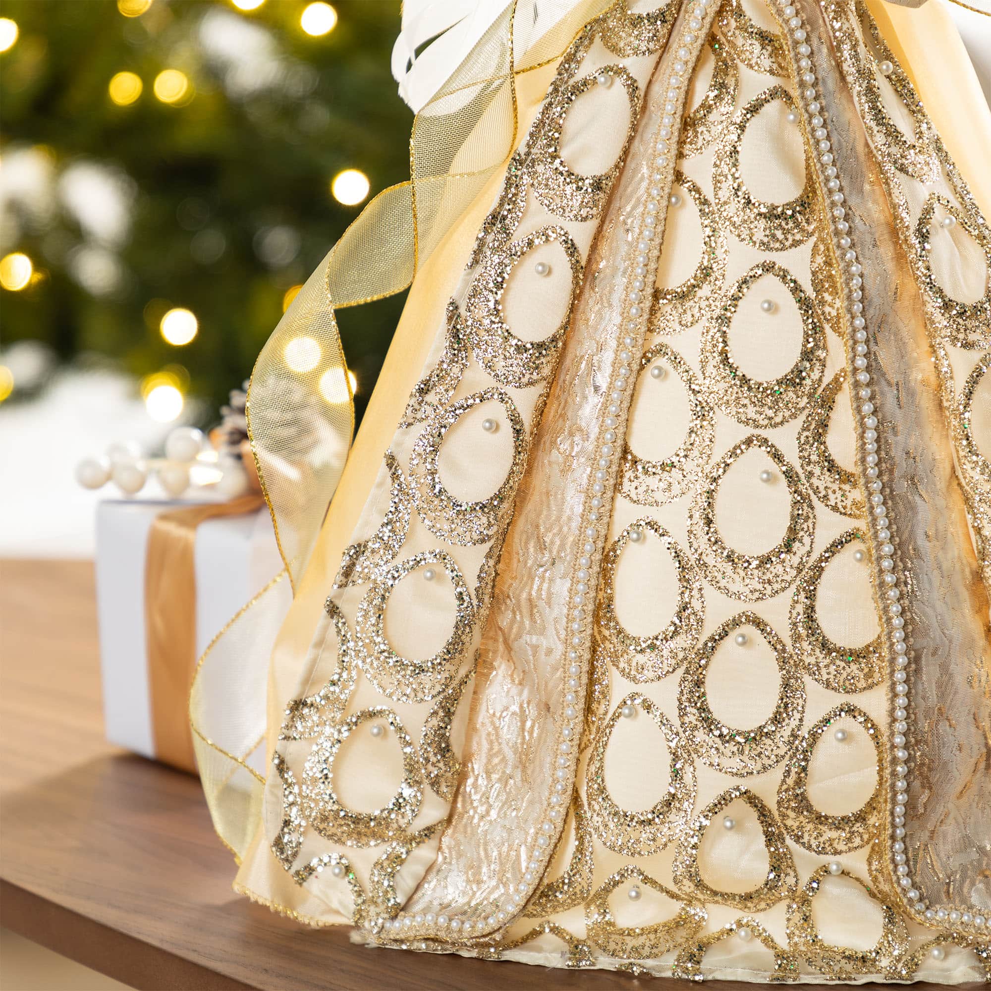 Glitzhome&#xAE; 18.5&#x22;H Faux Fur &#x26; PVC Christmas Elegant Angel Tree Topper with Porcelain Face