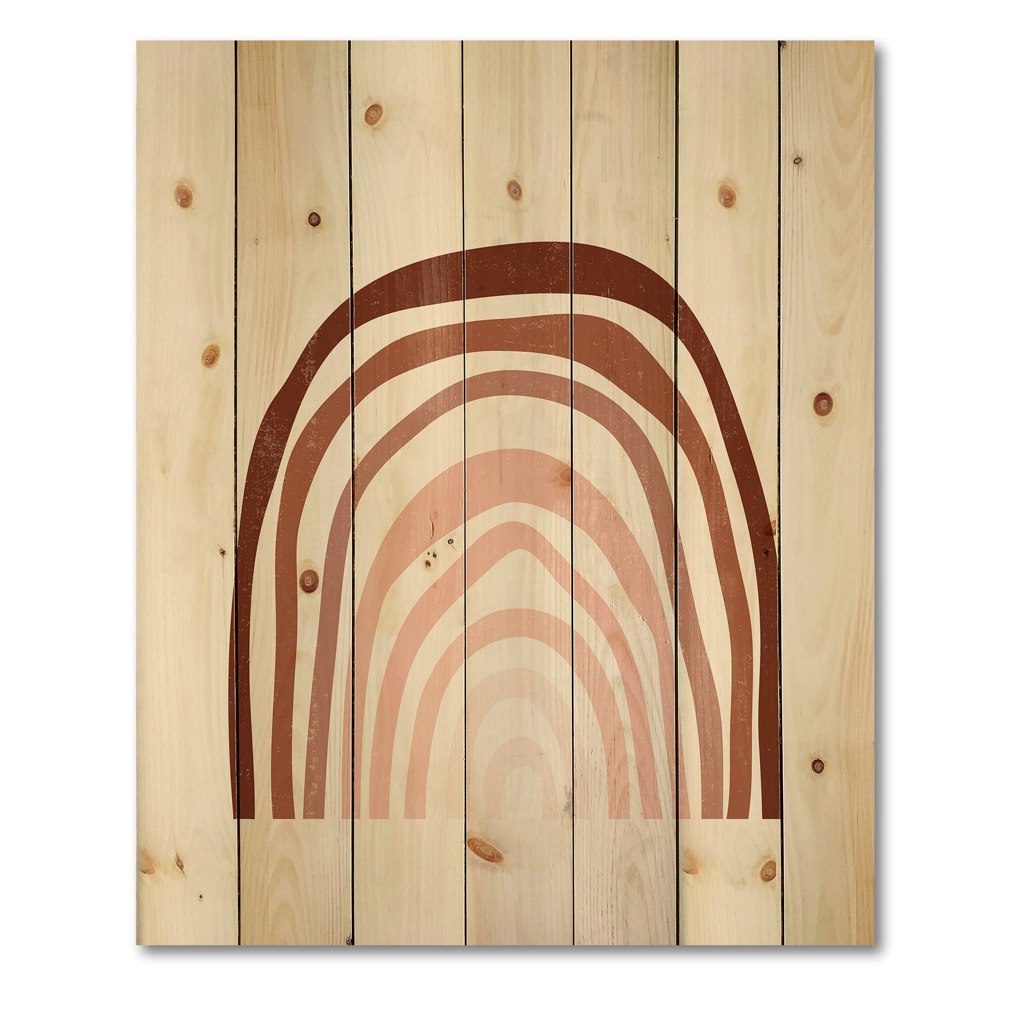 Designart - Terracotta Minimalist Boho Rainbow I - Modern Print on Natural Pine Wood