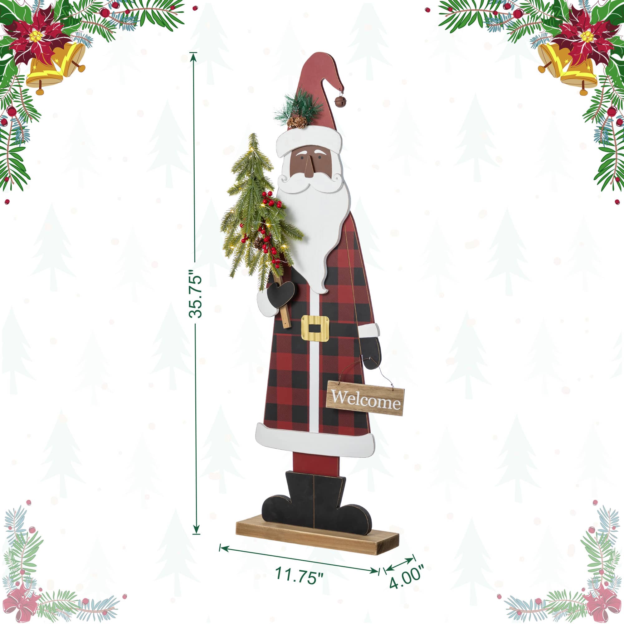 Glitzhome&#xAE; 35.75&#x22; Lighted Wooden Africa Santa Porch Decor with Timer