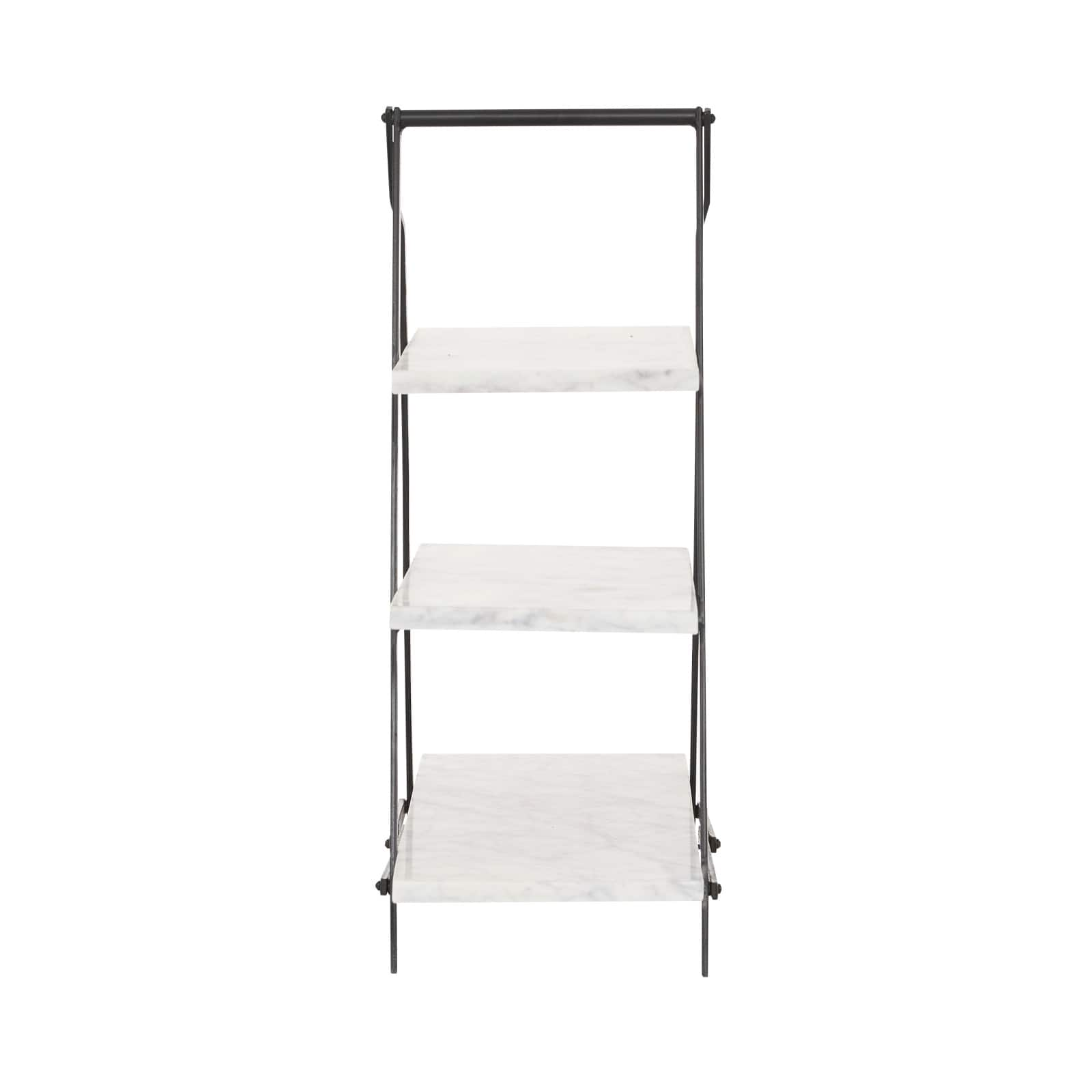 23&#x22; White Marble &#x26; Iron Contemporary 3-Tier Tray Stand