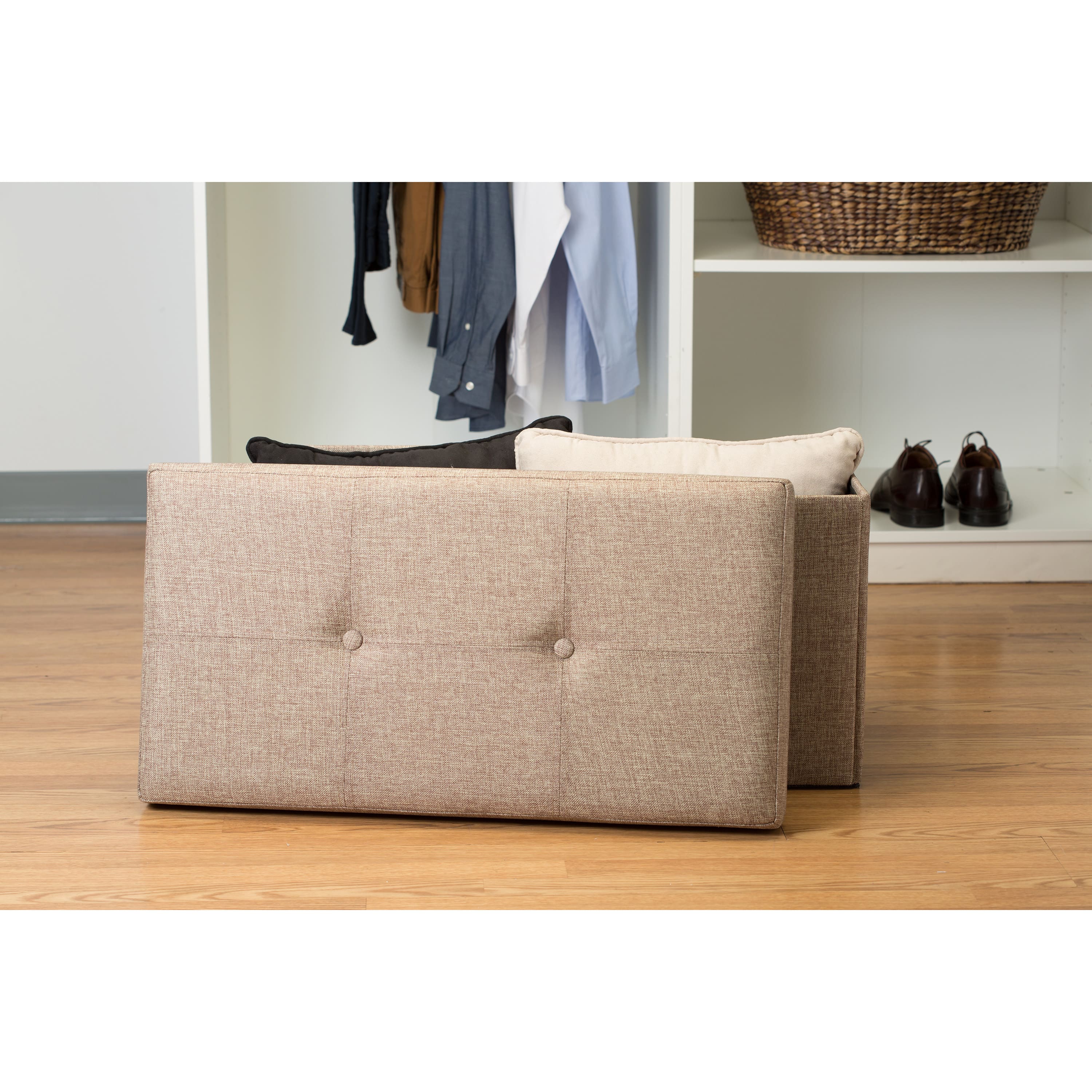 Simplify 30" Faux Linen Double Folding Storage Ottoman
