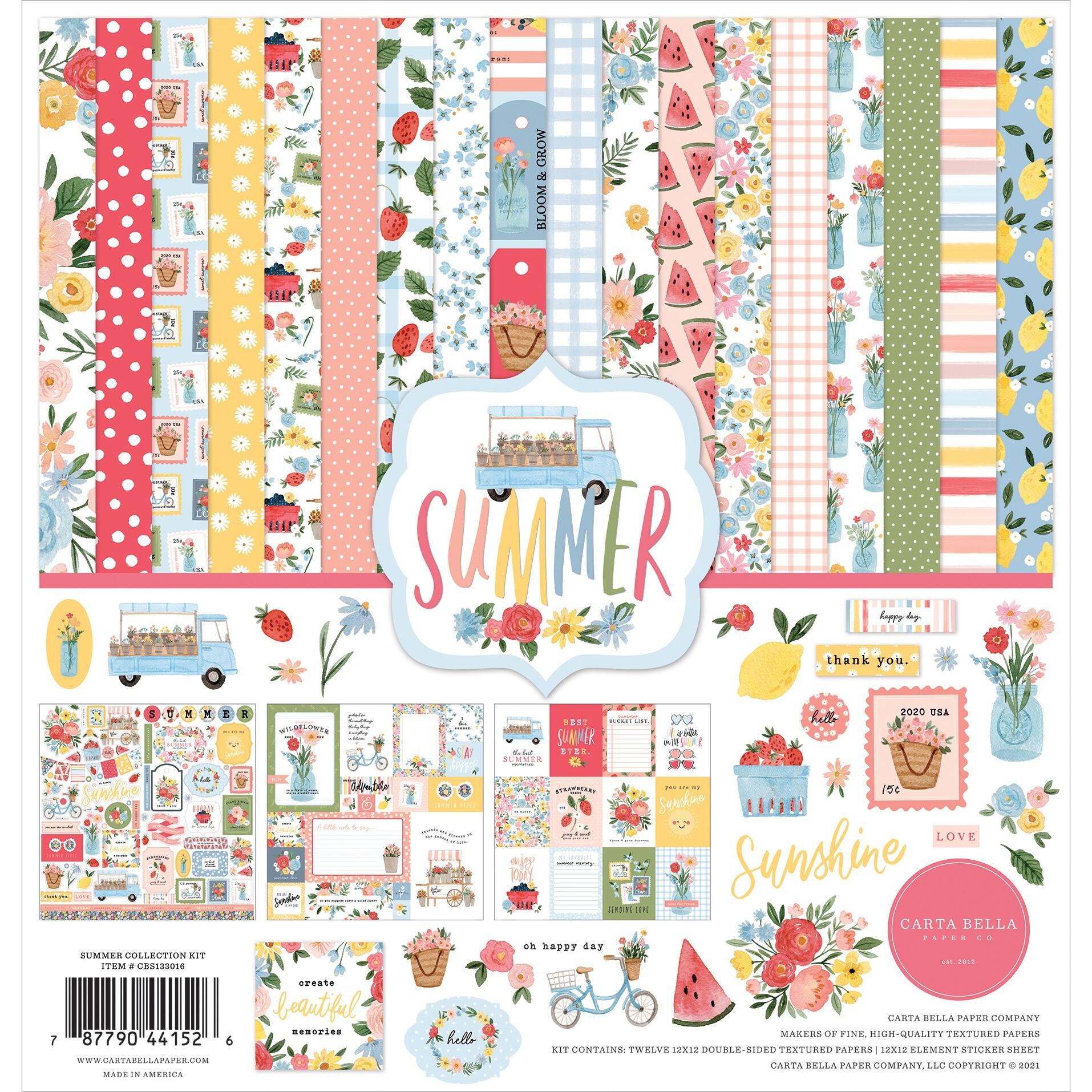 BS133015 Carta Bella Summer 12x12 Double Sided Solid Cardstock Paper Pack
