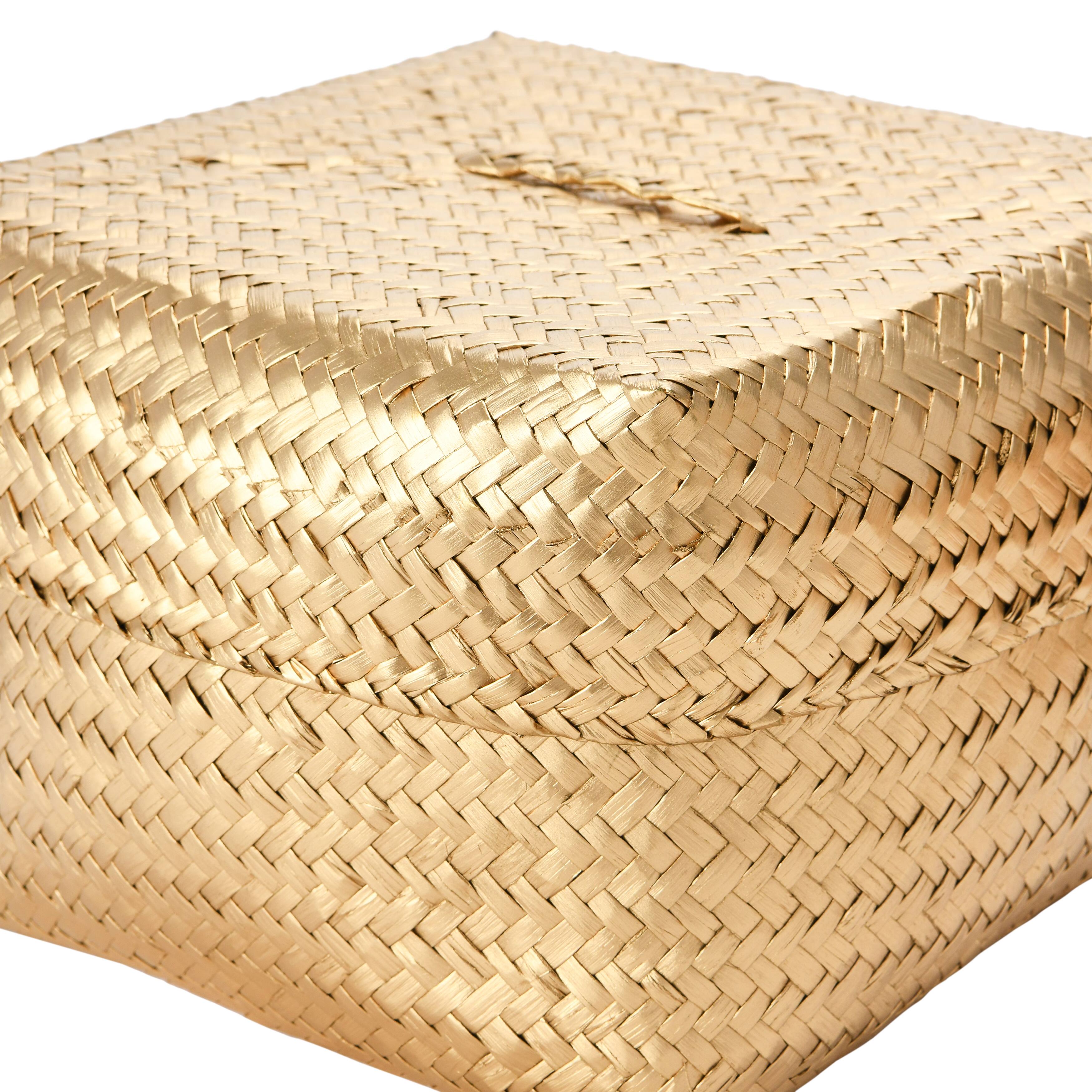 Hello Honey® Gold Hand-Woven Seagrass Baskets with Lids Set