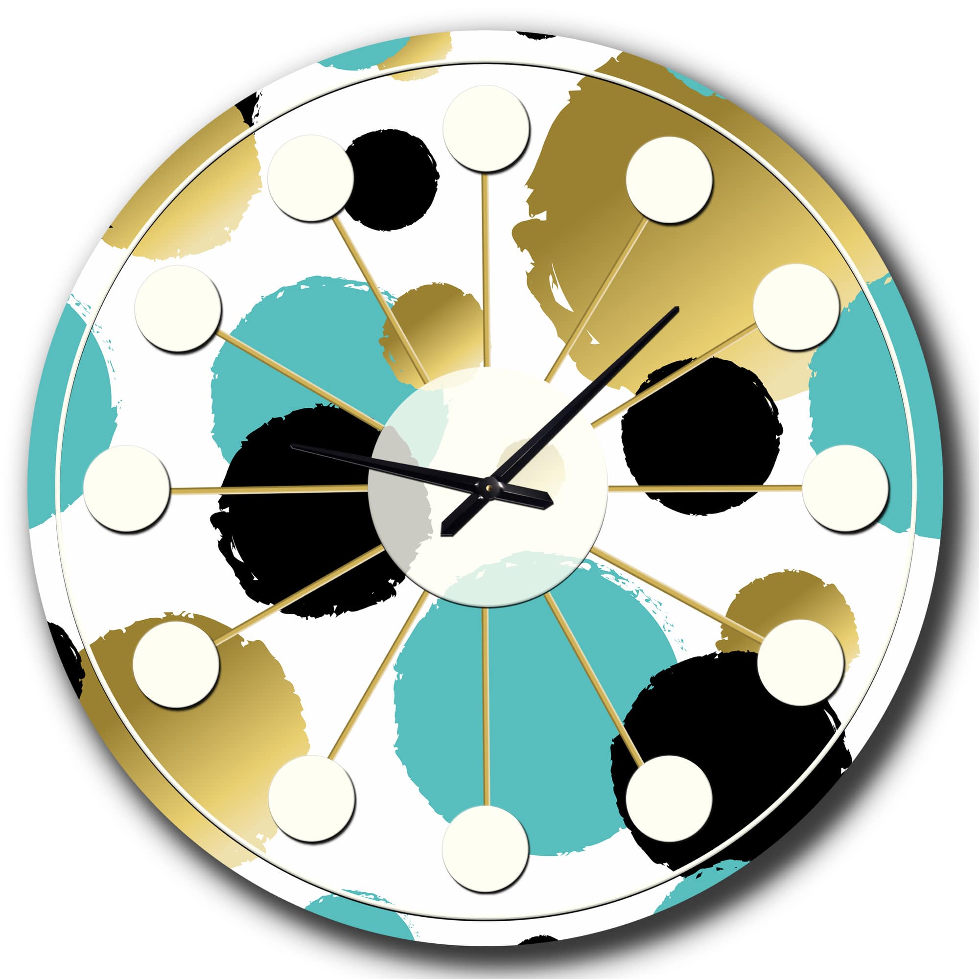 Designart &#x27;Gold And Blue Circles Mid-Century Modern Wall Clock