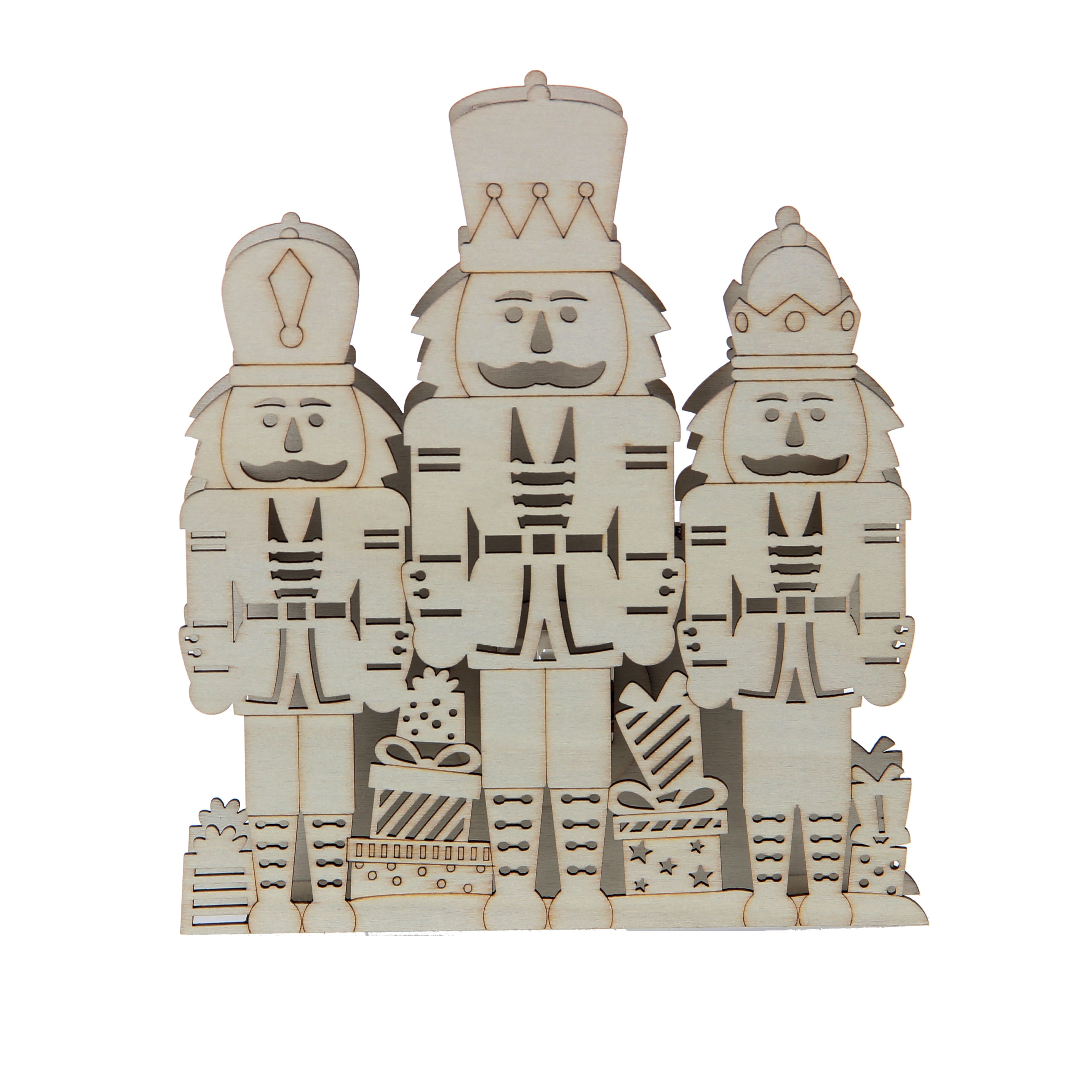 7&#x22; DIY Nutcracker Trio LED Wood D&#xE9;cor by Make Market&#xAE;