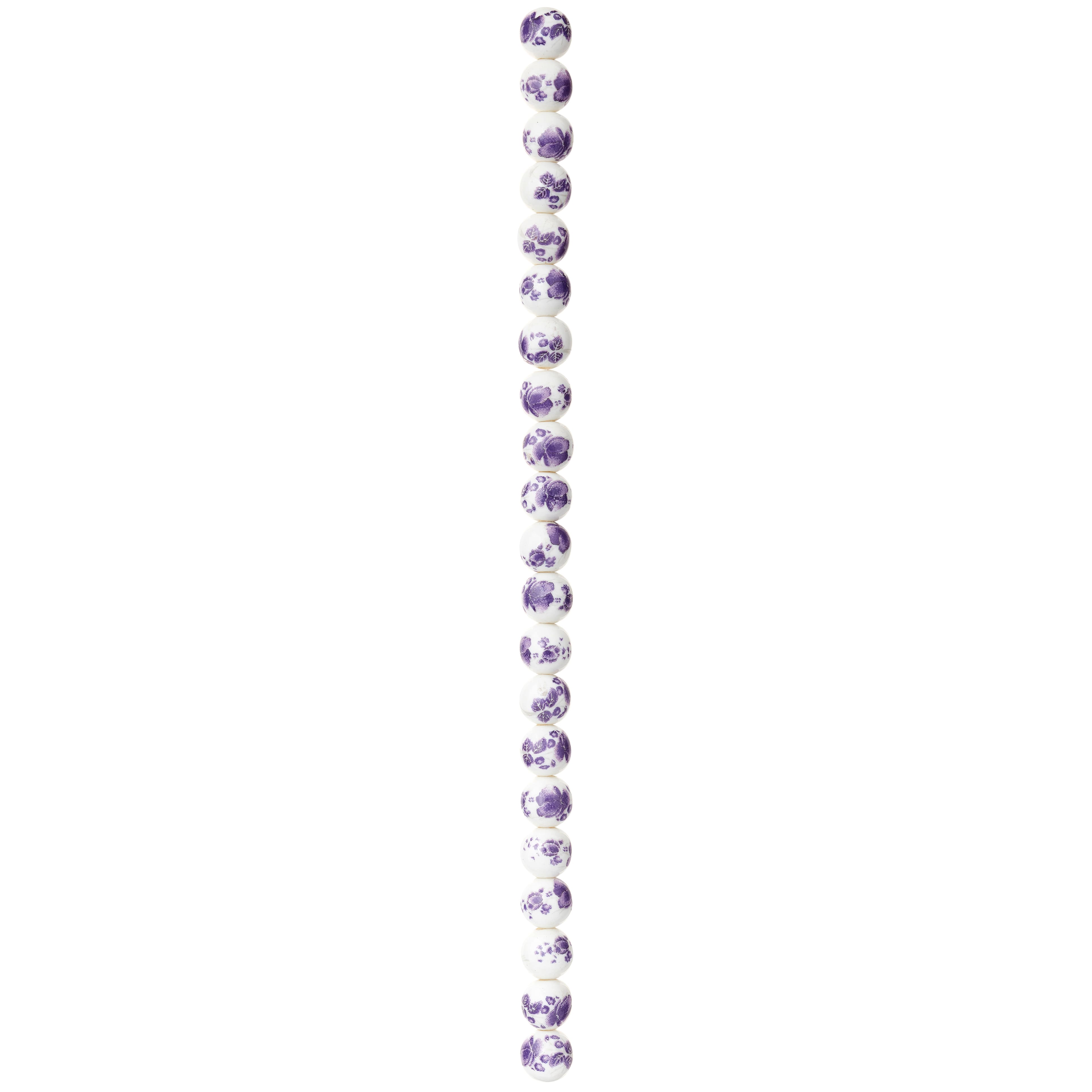 12 Pack: Amethyst Flower Ceramic Round Beads, 8mm by Bead Landing™