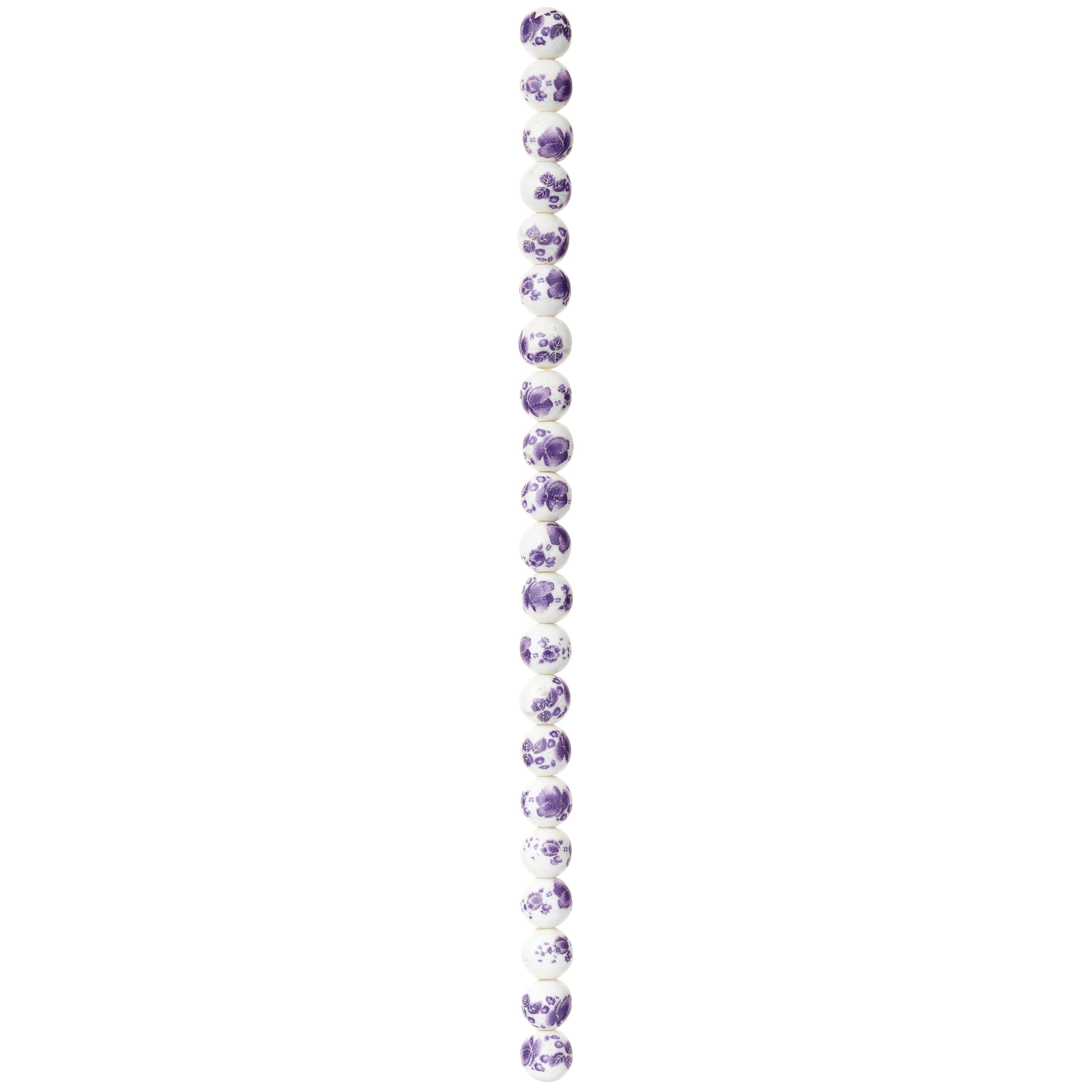 12 Pack: Amethyst Flower Ceramic Round Beads, 8mm by Bead Landing&#x2122;