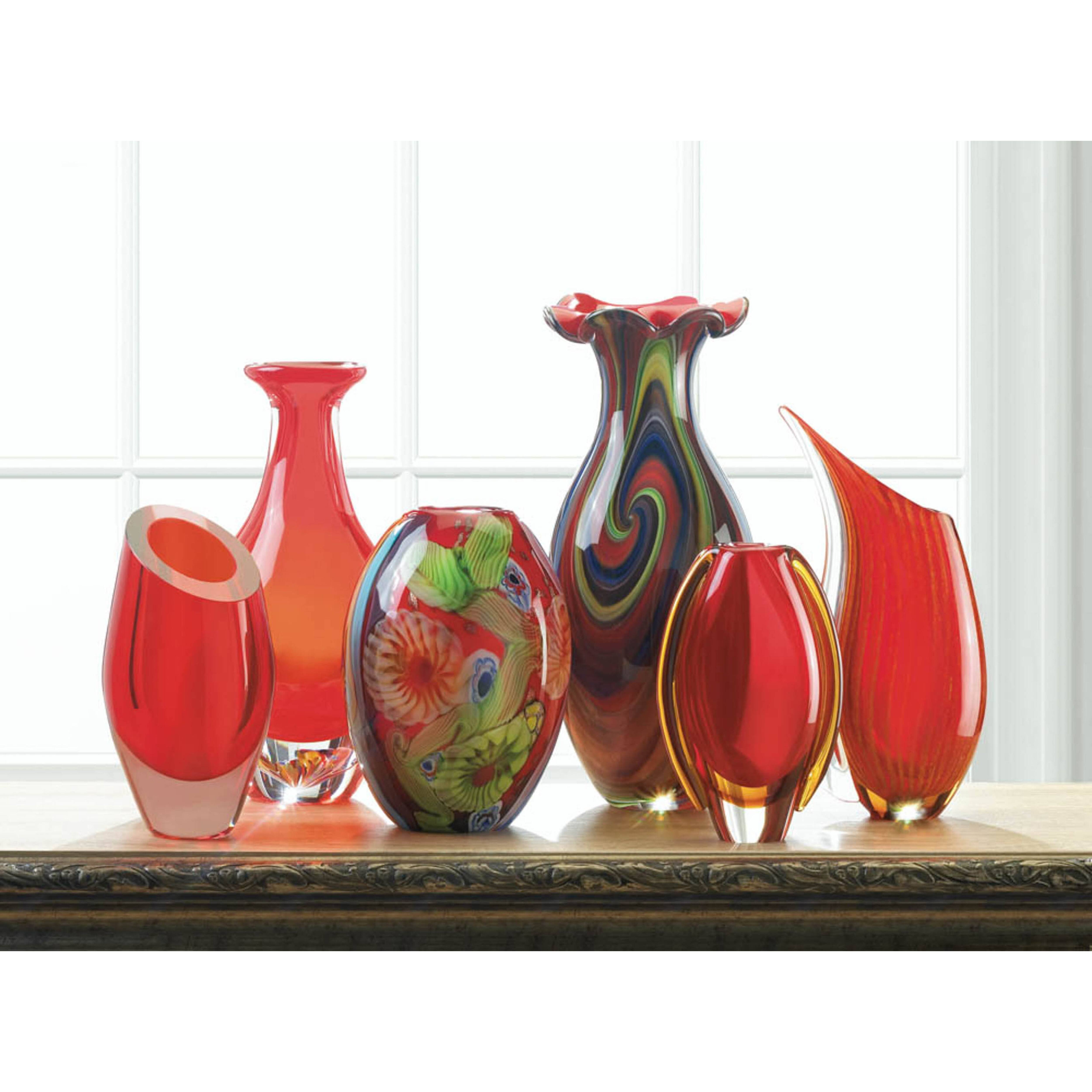 9.5&#x22; Red Floral Flow Glass Vase