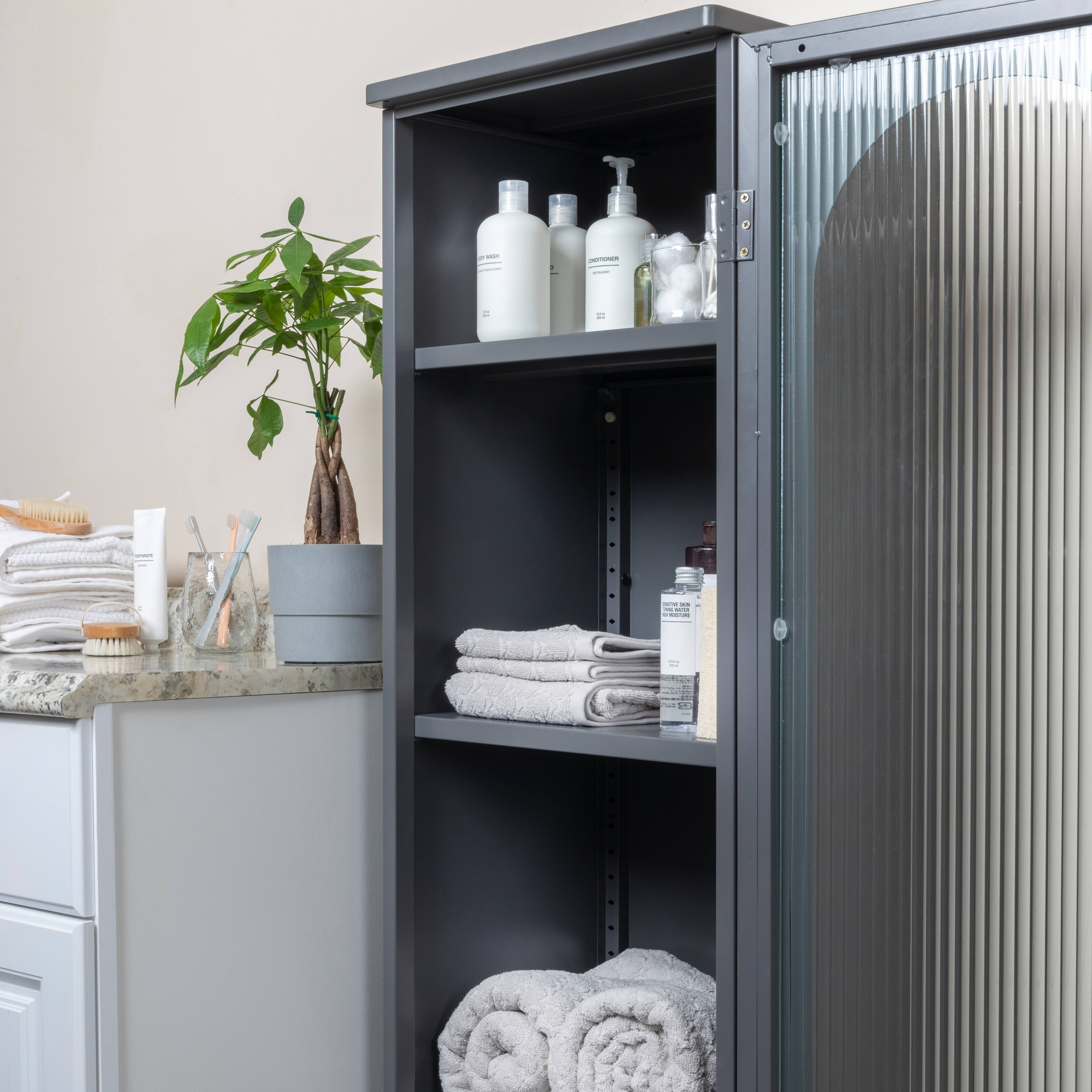 Hello Honey&#xAE; Solstice 5ft. Tall Metal Accent Cabinet with Arched Glass Door
