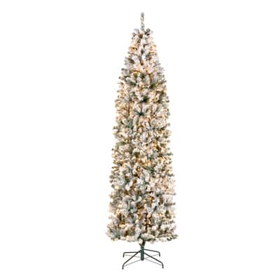 9ft. Pre-Lit Acacia Flocked Artificial Christmas Tree, Clear