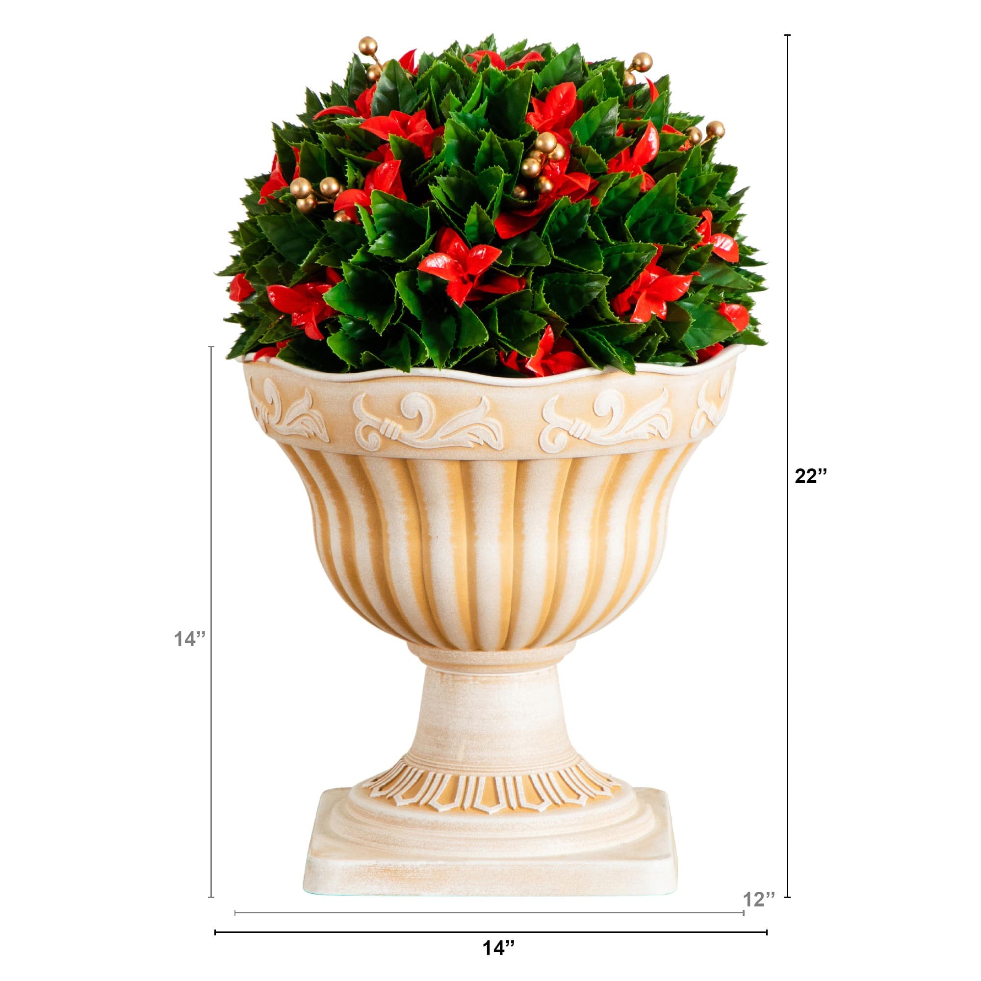 22in. UV Resistant Artificial Red Tip Photinia Christmas Ball in Classic Decorative Planter (Indoor/Outdoor)