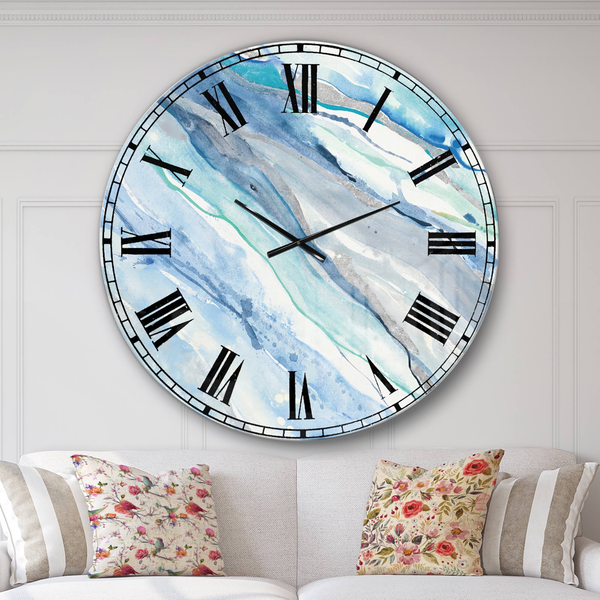 Designart Blue Silver Spring II Wall Clock