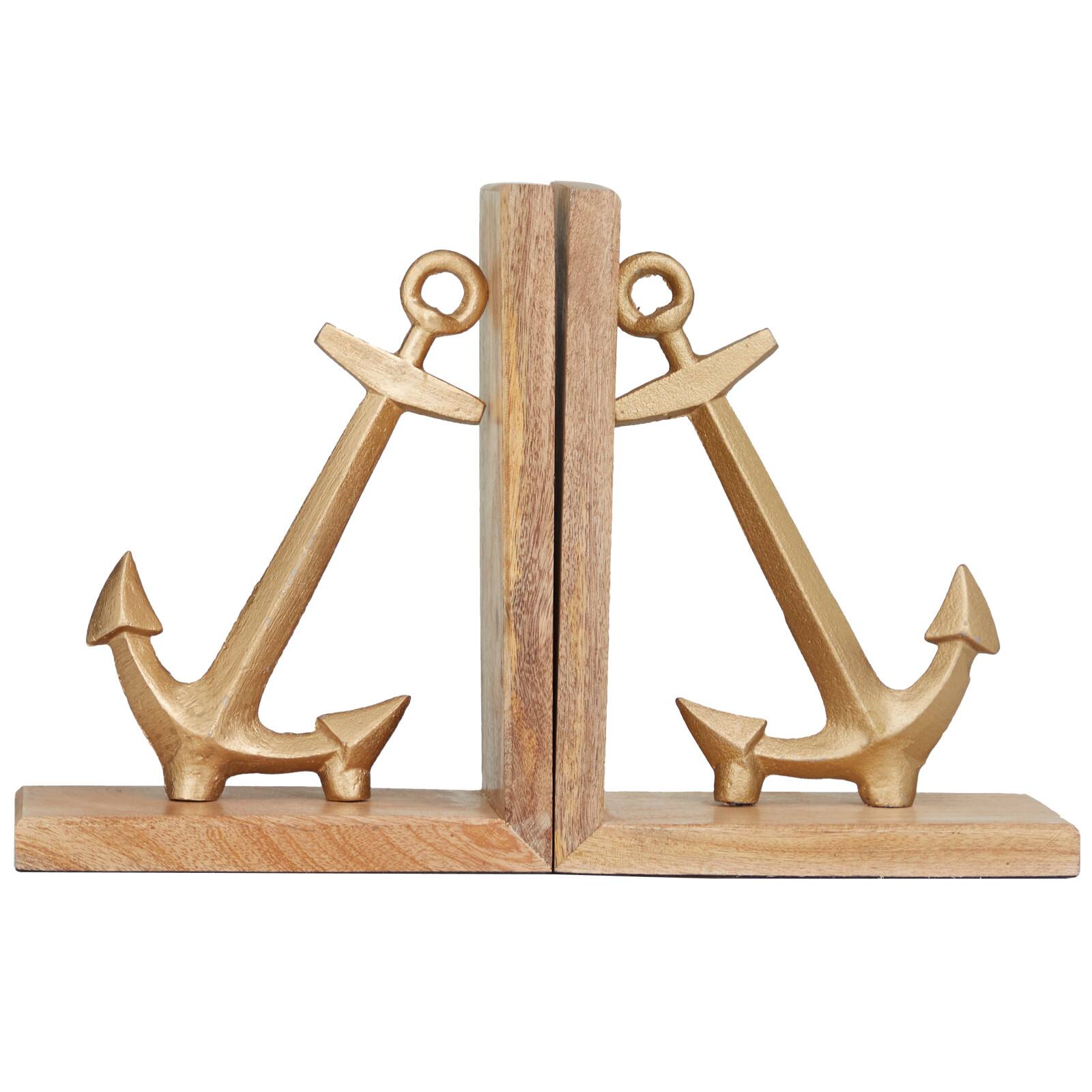 9&#x22; Gold Aluminum Anchor Bookends Set