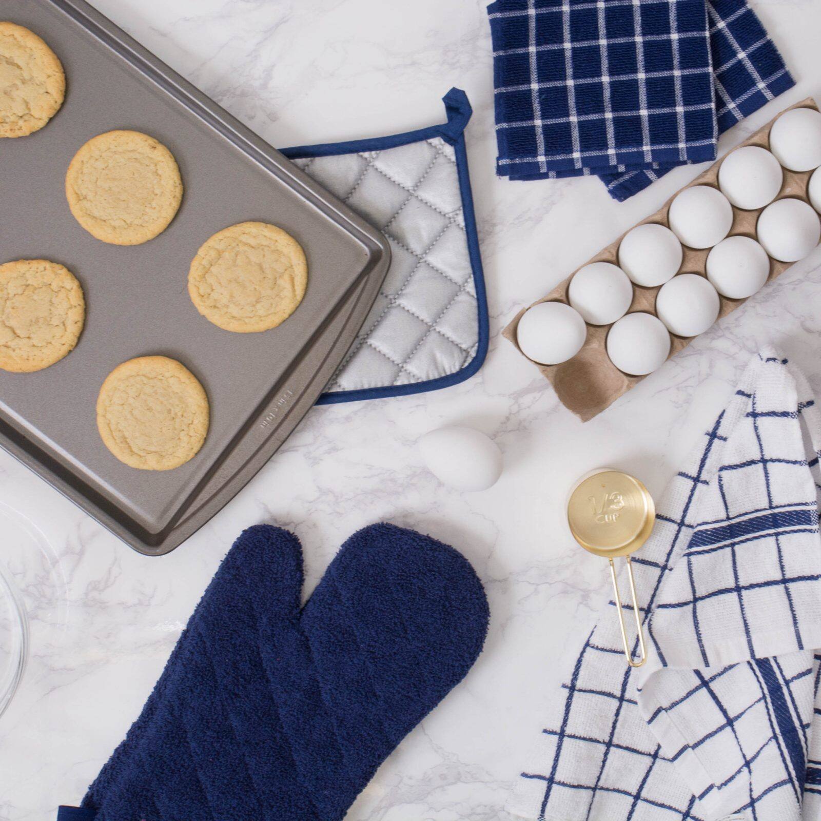 DII® Blue Windowpane Terry Dishtowel, 4ct.