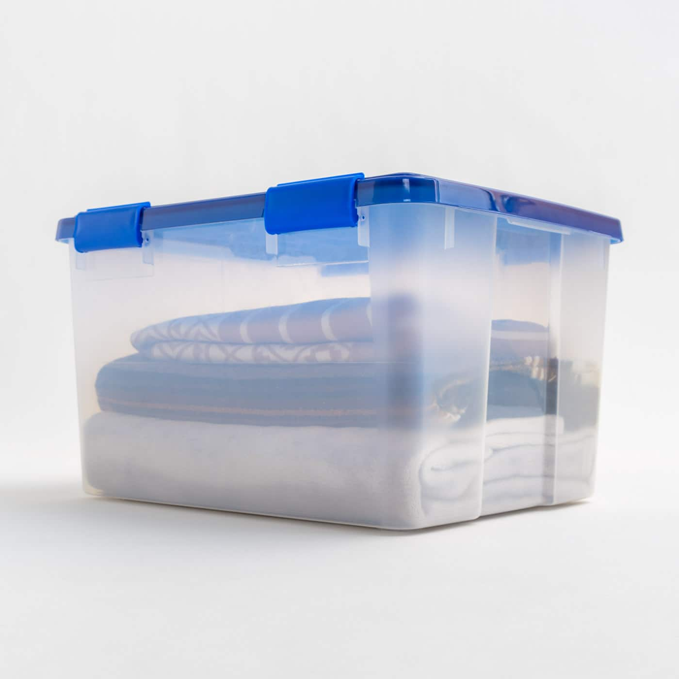 IRIS Element Resistant Clear Plastic Storage Boxes with Blue Lid