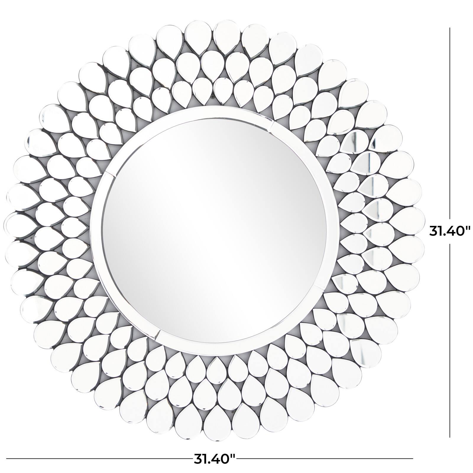 Silver Glass Starburst Wall Mirror with Teardrop Embellishment 31" x 1" x 31"