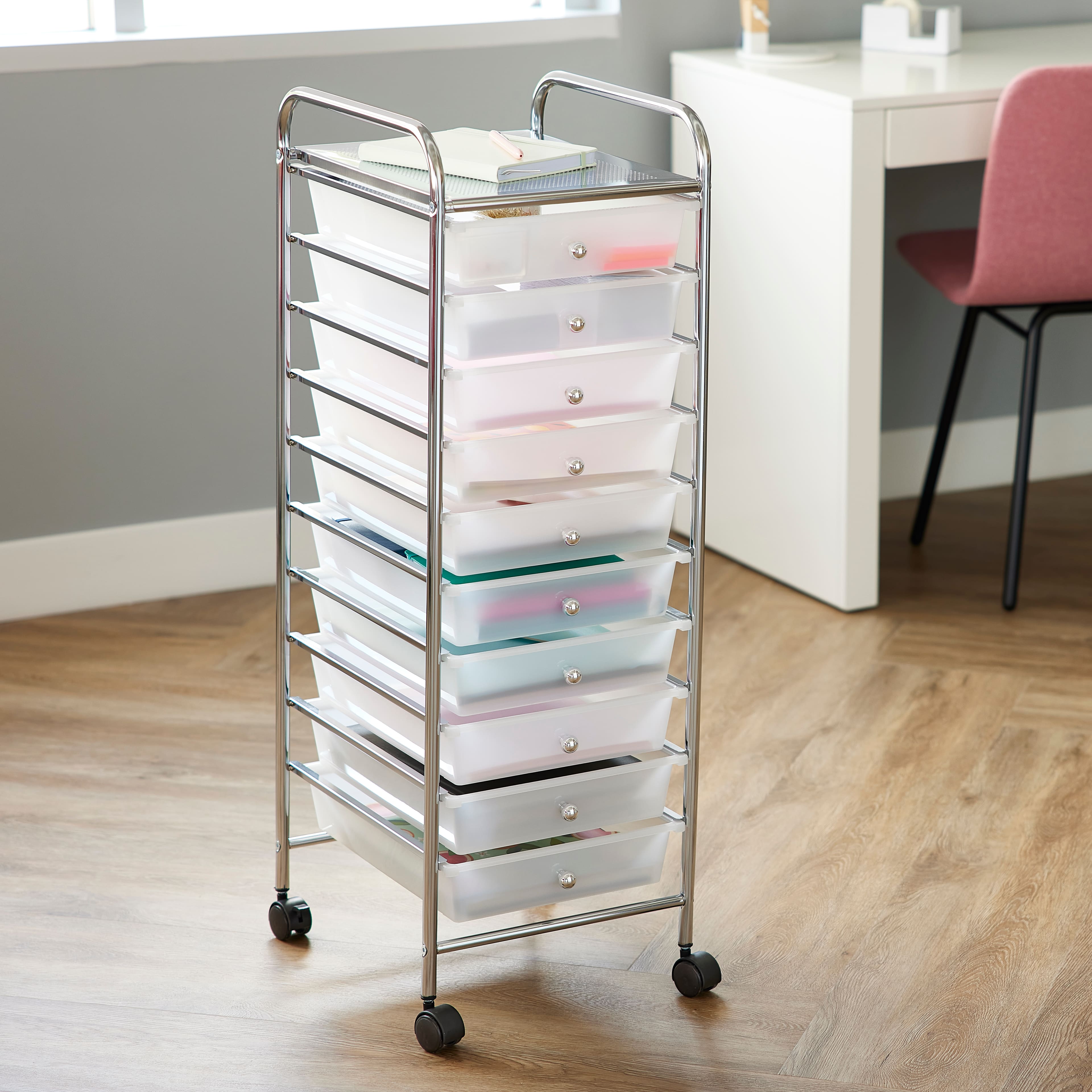 SILKYDRY Rolling Storage Cart with 10 Drawers, Versatile Utility Cart with  Wheels for Tool Paper Scrapbook Art Supply, Mobile Craft Organizer Cart for